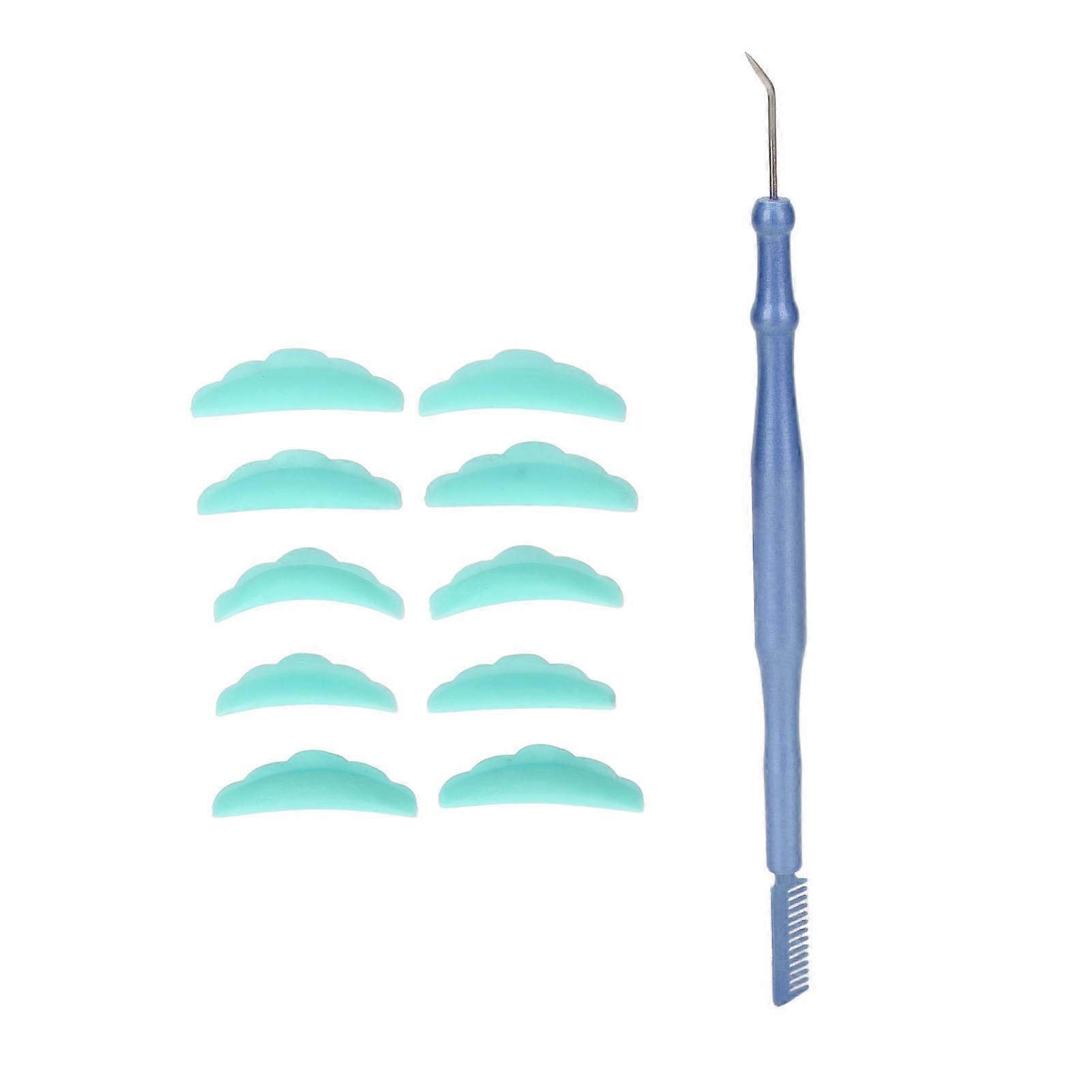 Double Ended Eyelash Perm Tool Stainless Steel Lash Separator Tint Tool with Eyelash Pads for Beauty Salon Blue 