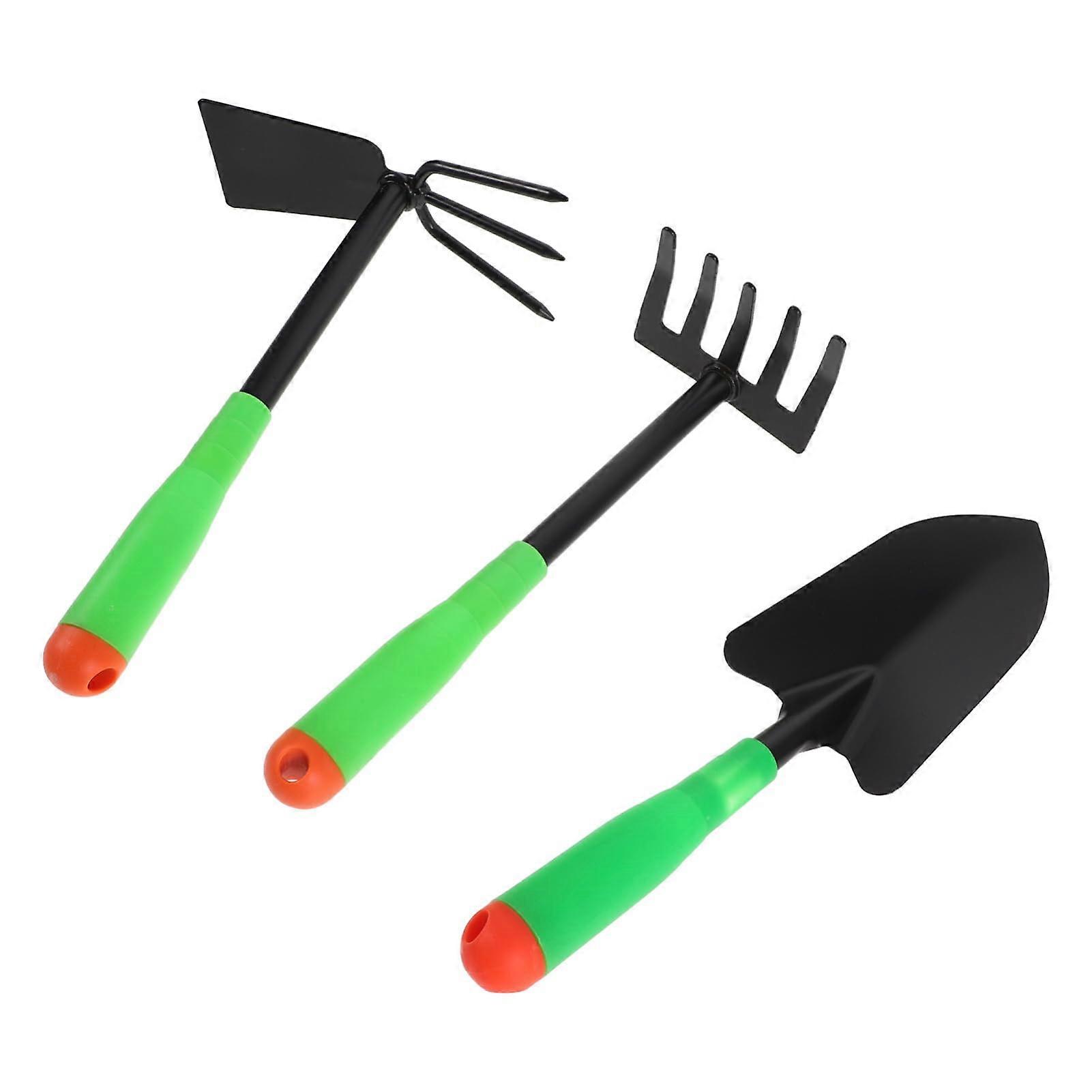 1 set of ergonomic partial metal shovel, rake, and gloves for safe planting and transplanting, lightweight and portable garden tools.