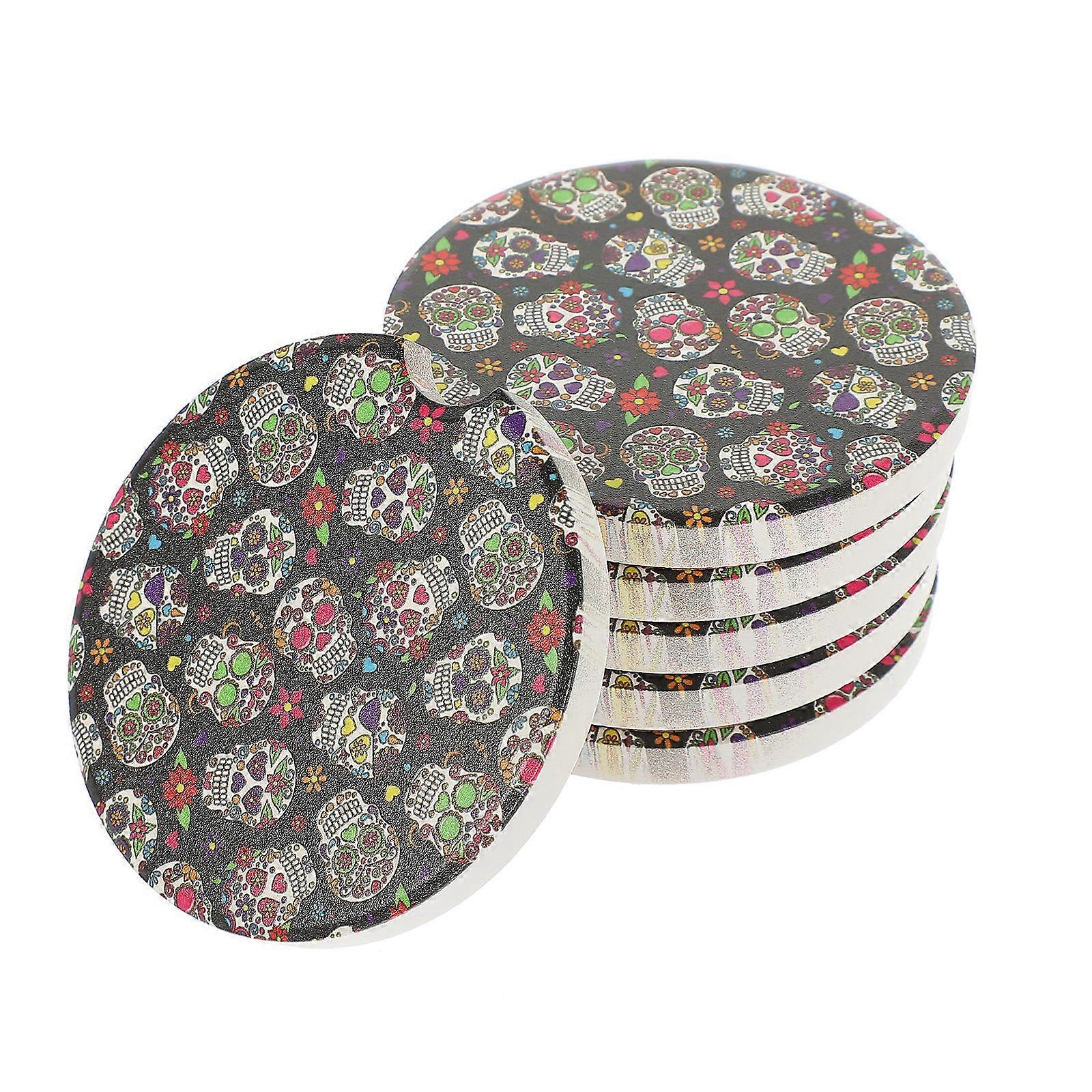 Retro Skull Drink Coasters Absorbent Coasters for Home Use 6Pcs