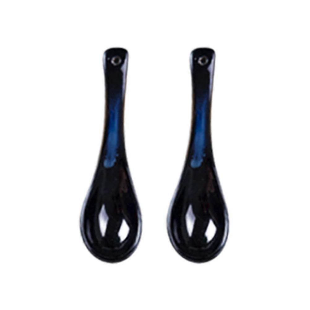 Blue Ceramic Spoon for Kitchen Use Perfect for Soup Porridge and Tea 2 Pieces