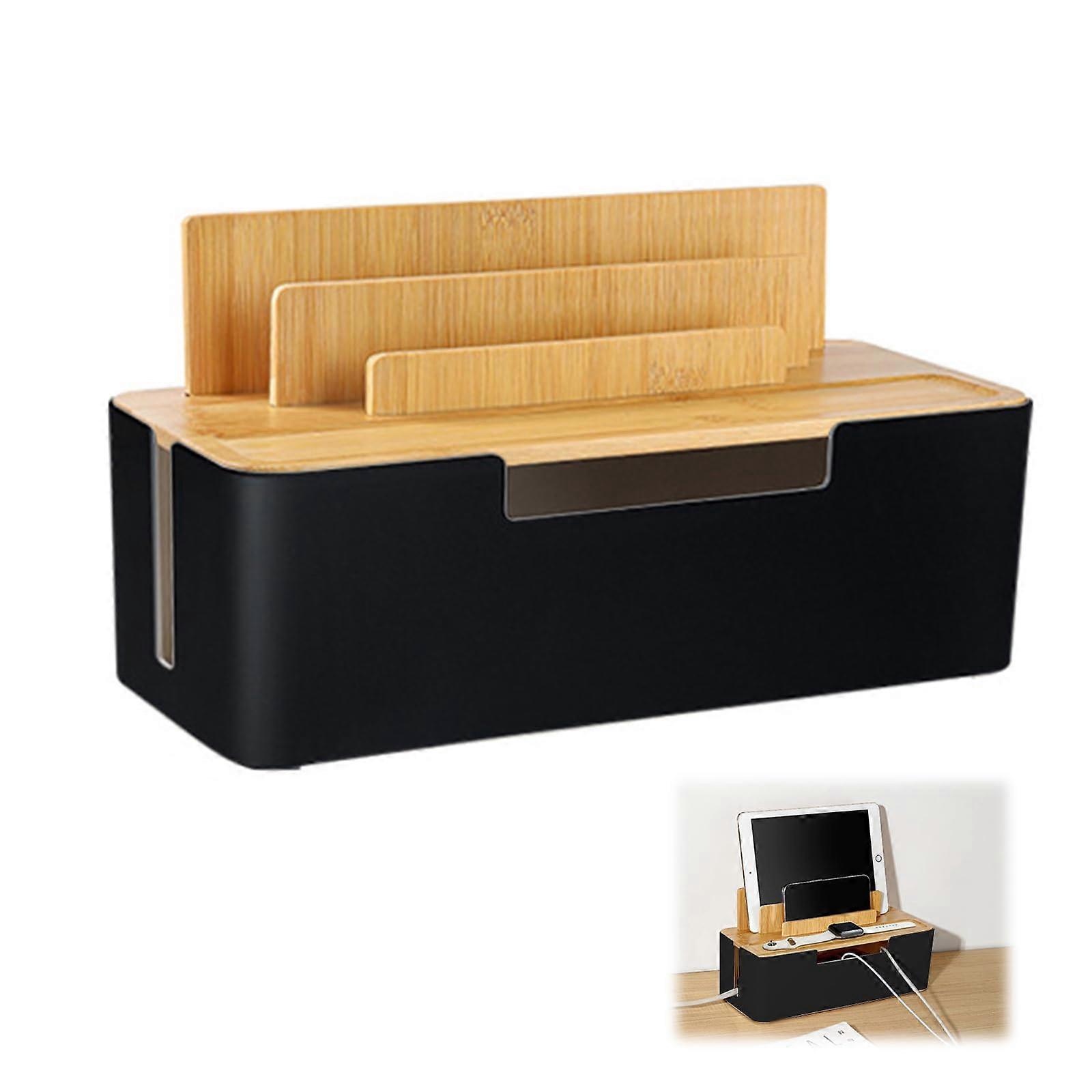 Cable Management Box - Black Cable Organizer Storage for Hiding Power Strips, Cords for TVs, Computers, Desks