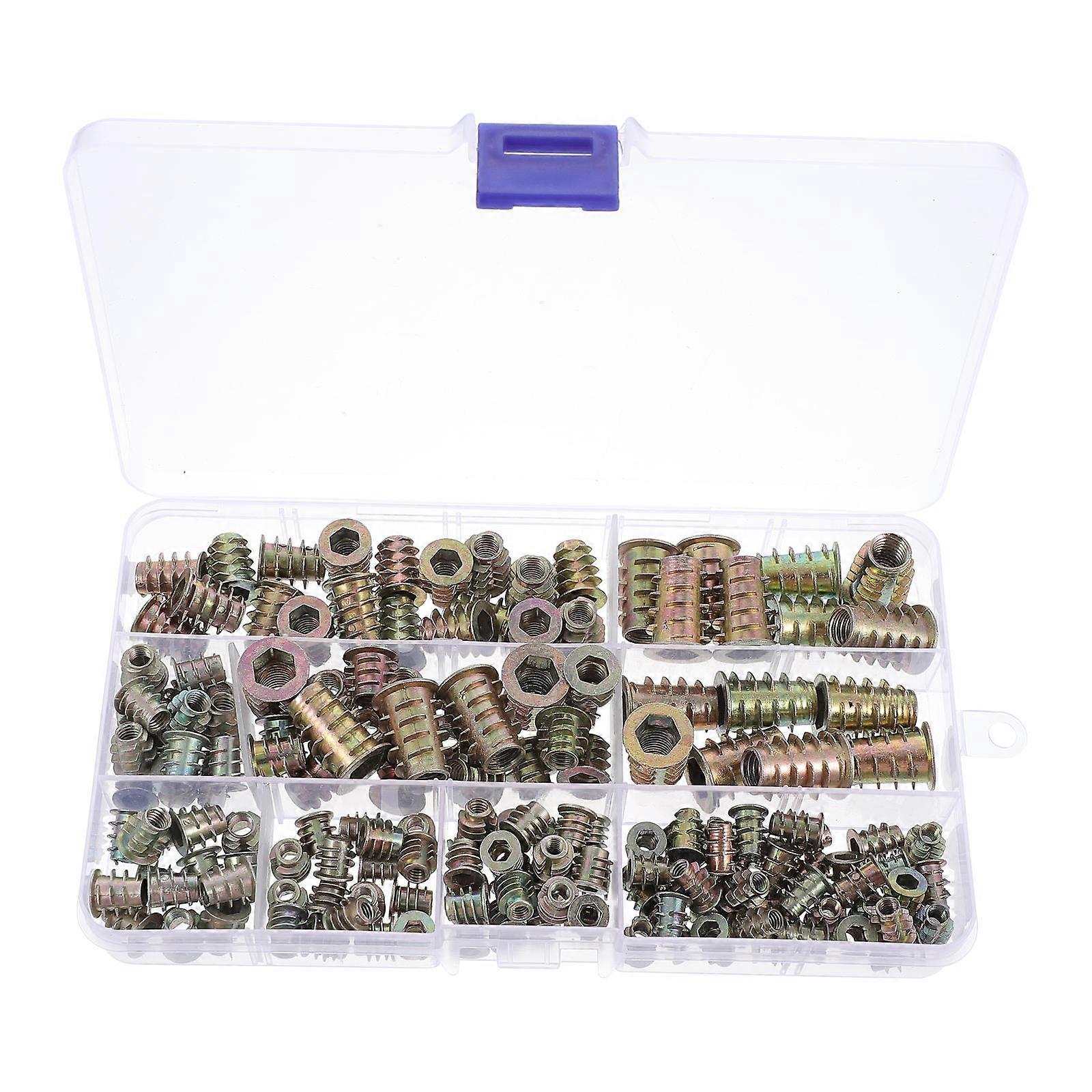 Fastener Nut Connectors Kit With Threaded Inserts For Wood 165Pcs Perfect For Furniture Combinations And Wood Construction Assorted Color
