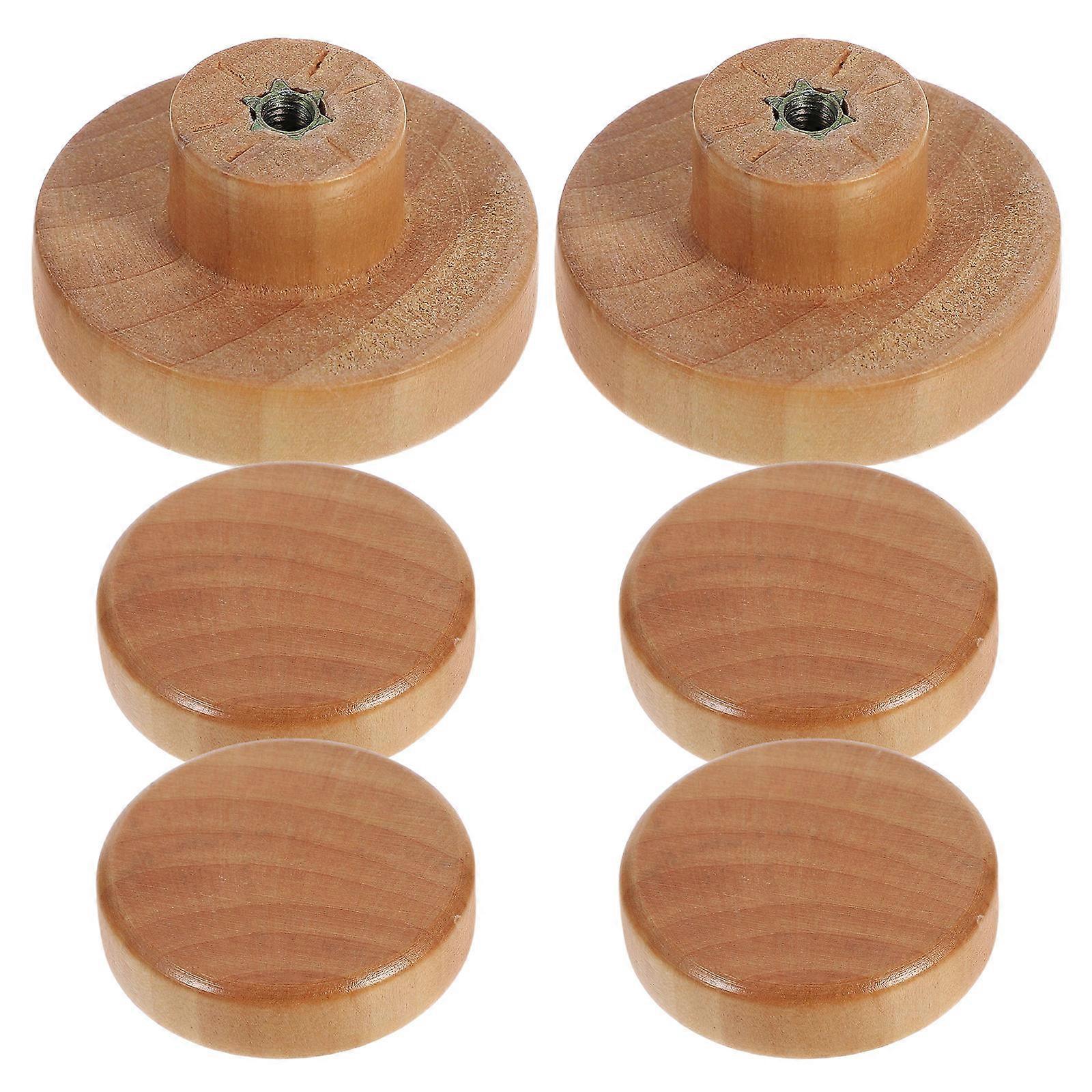 Wood Cabinet Knobs Solid Handles for Drawer Use Khaki Color Smooth Grip Versatile Single Hole Design 6 Pieces