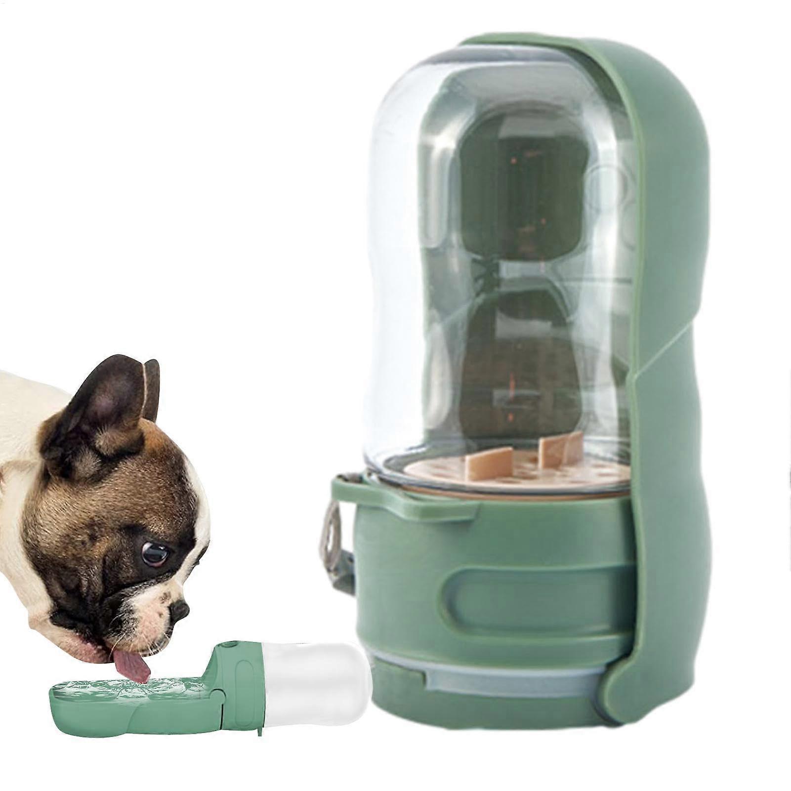2-in-1 Water Bottle for Dogs With Activated Carbon Filter, Spill-Proof Drinking and Feeding Bottle, Green Small
