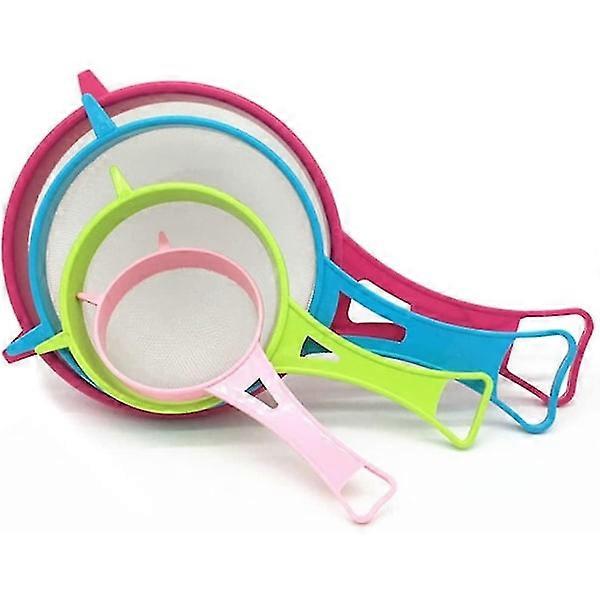 4 pcs sieve set, multi-functional kitchen fine mesh sieve set with plastic handle for flour, quinoa, tea, kitchen baking & cooking preparations Ga