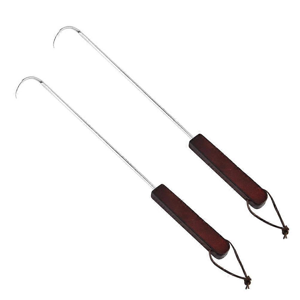 Stainless Steel Roasting Sticks with Wood Handle for BBQ Use 2PCS Practical Bending Forks Long Style Meat Hooks