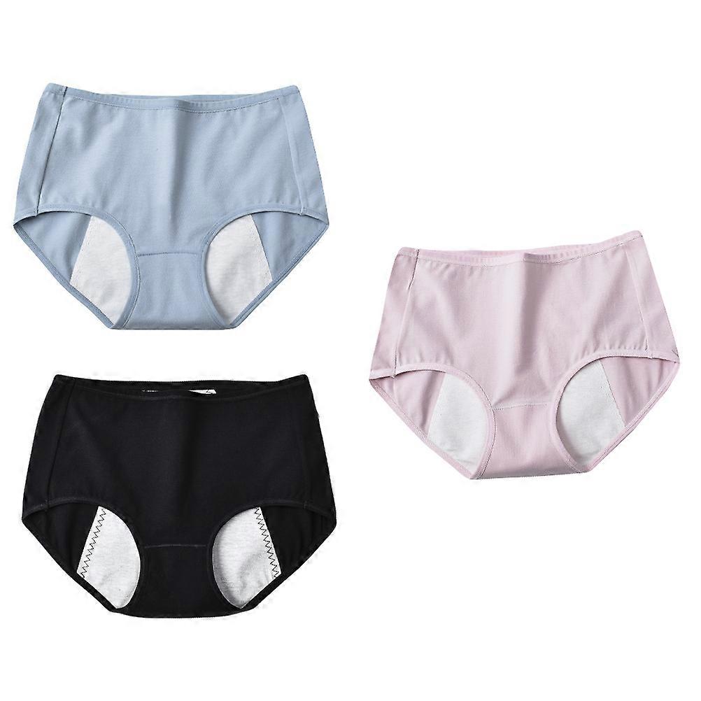 Breathable Menstrual Briefs 3Pack Cotton High Waist Briefs for Women Assorted Color Prevent Side Leakage