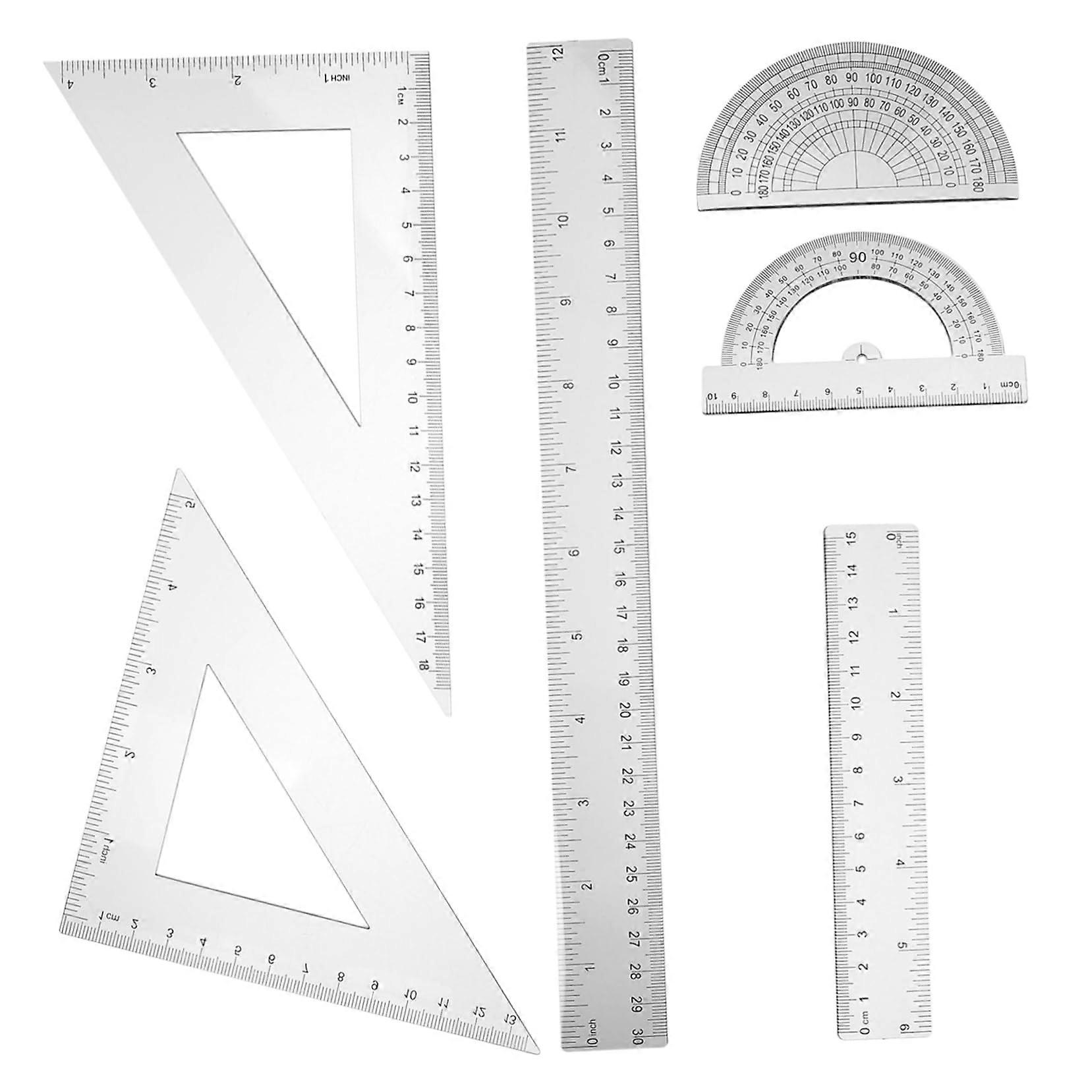 transparent geometry rulers, protractors, and triangle rulers for school and engineering