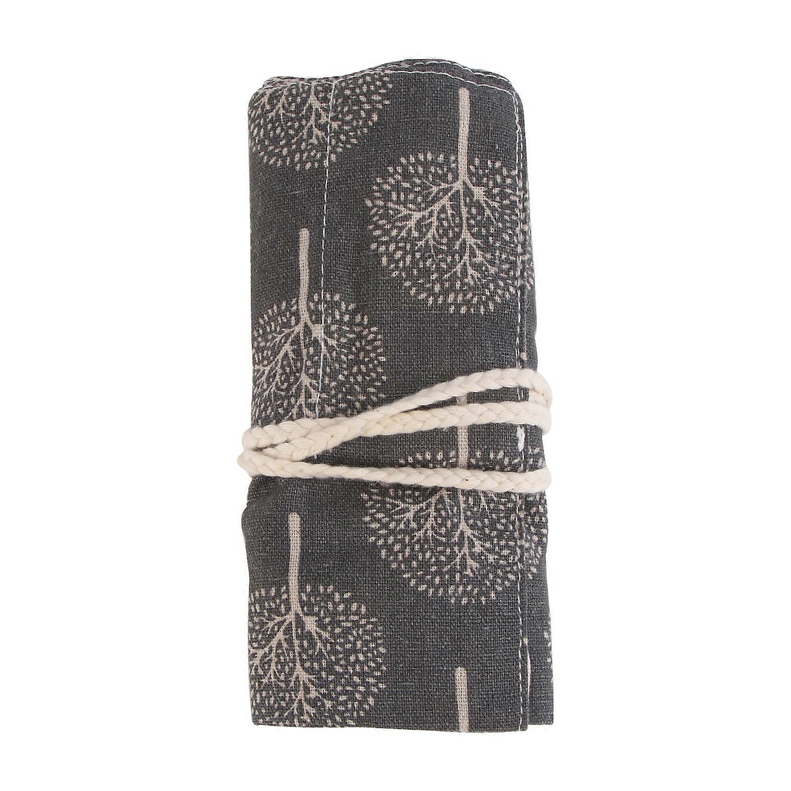 Tree Printed Canvas Pencil Roll Case Organizer With 48 Slots For Travel Sketching And Drawing Supplies Grey 1Pack