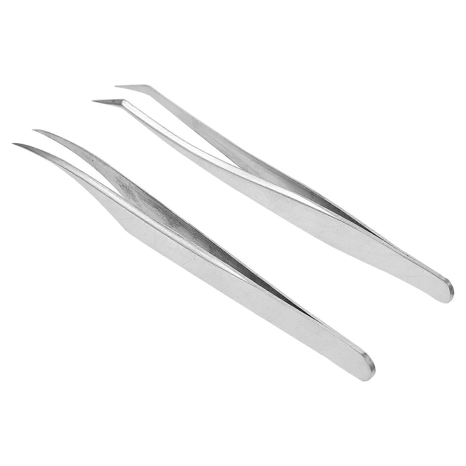 Eyelash Grafting Tweezers with Stainless Steel for Makeup Use Silver Lightweight Practical 2Pcs
