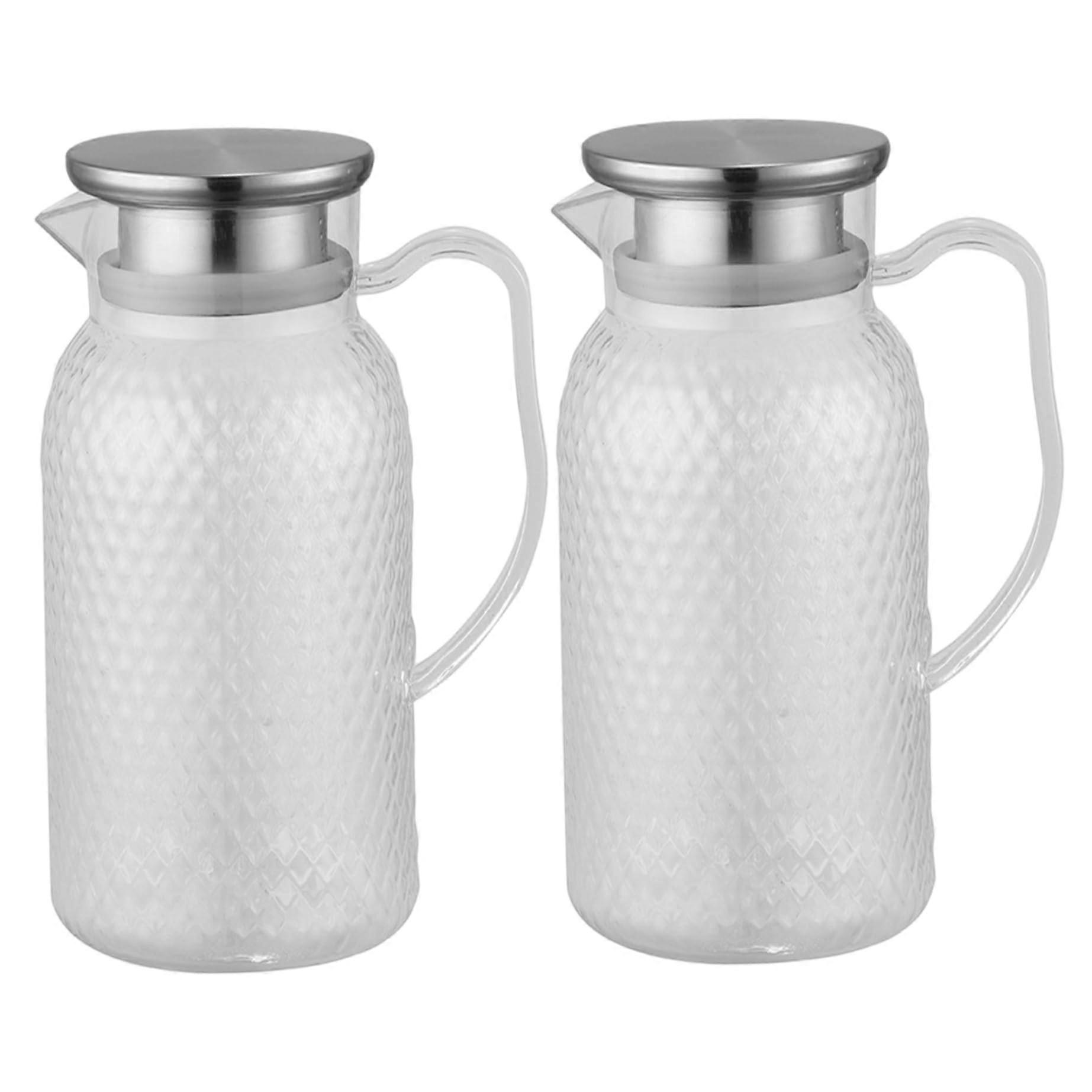 2pcs 1.8L Clear BPA Free Plastic Jug with Leak-Proof Lid for Iced Tea, Juice, Milk, and Hot or Cold Drinks, Stackable Design