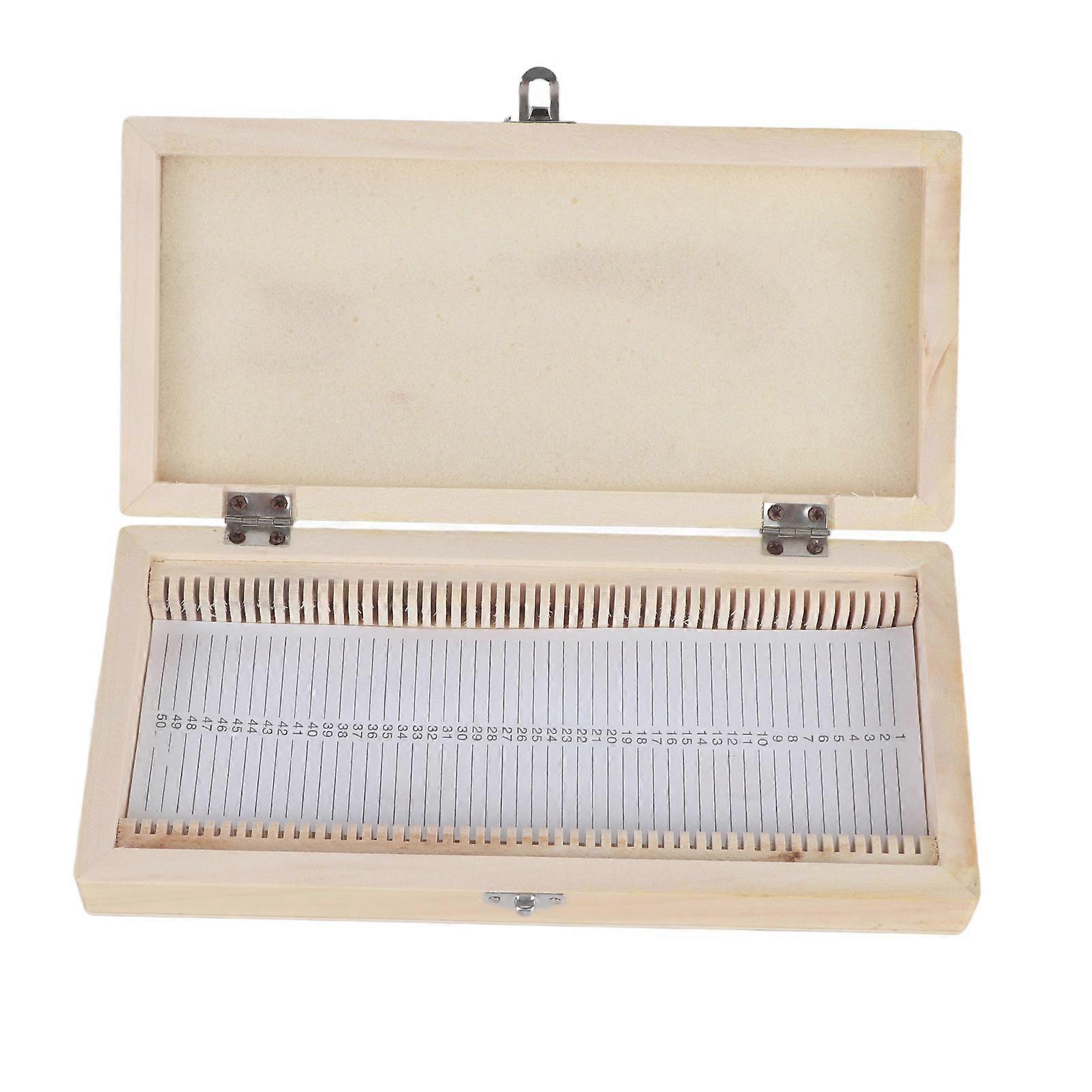 50PCS Biology Glass Prepared Microscope Slides Specimens Wooden Slide Storage Box Case