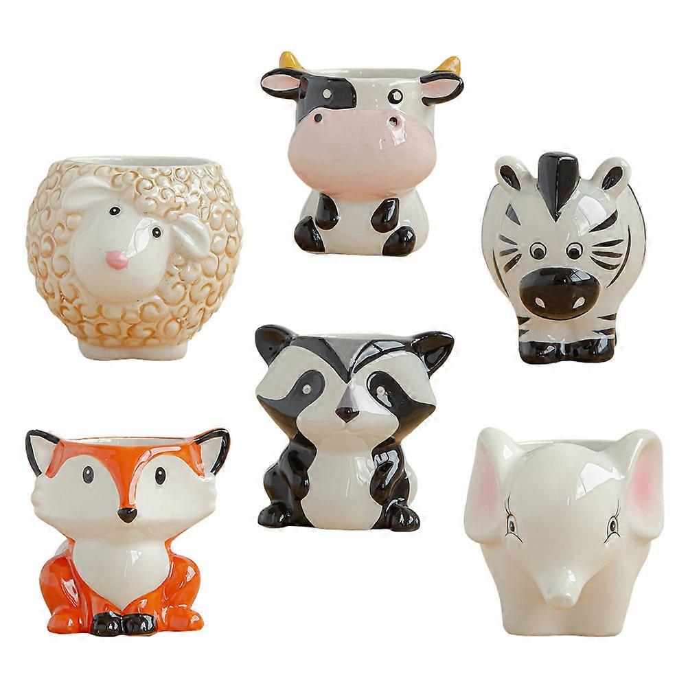 Succulent Ceramic Flower Pot 6Pcs Cartoon Animal Modeling Lightweight Planter Perfect For Coffee Shop Company And Garden Use