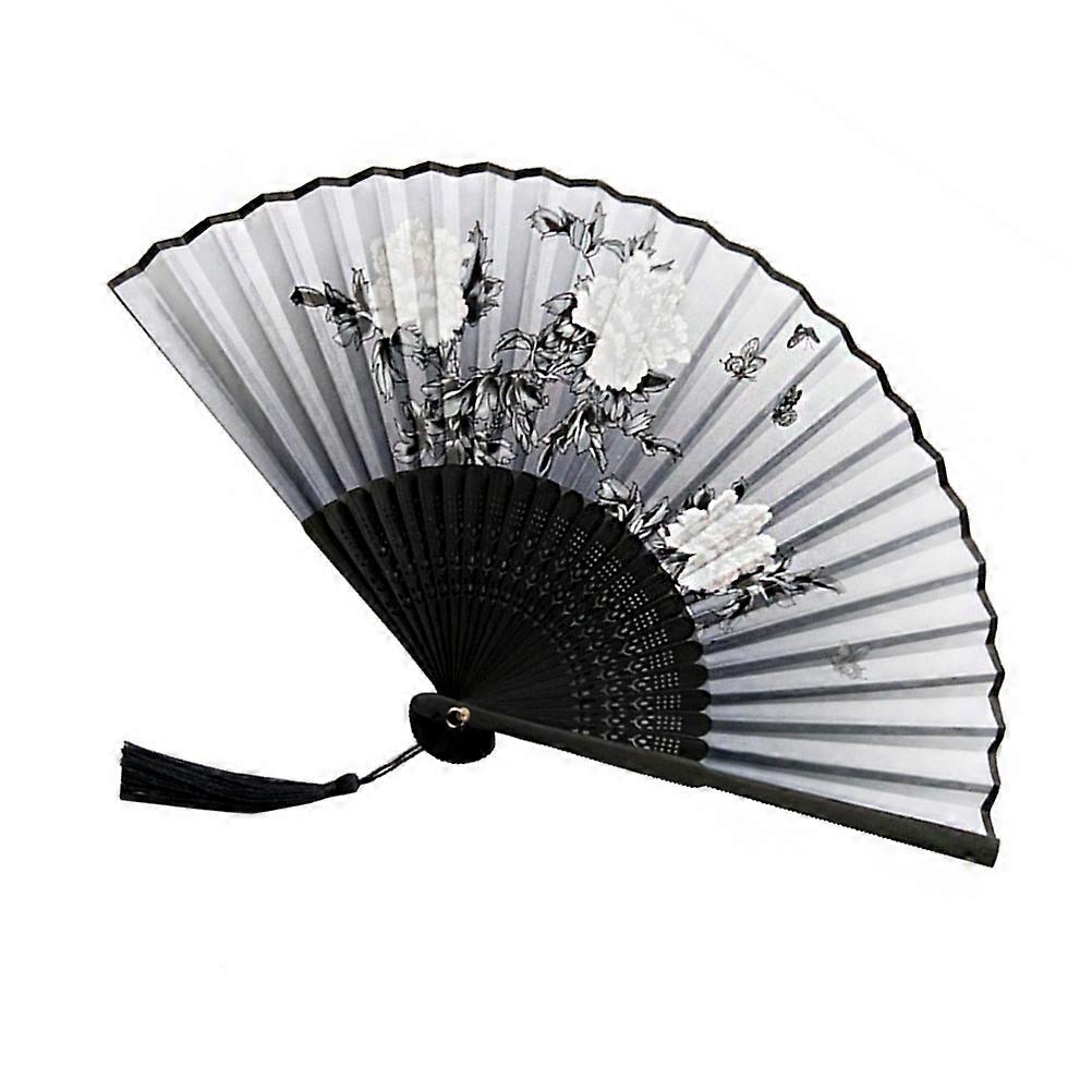 Portable Duplication Handheld Folding Fan Peony Design Japanese Style 21x37.5cm Perfect For Performances 1Set