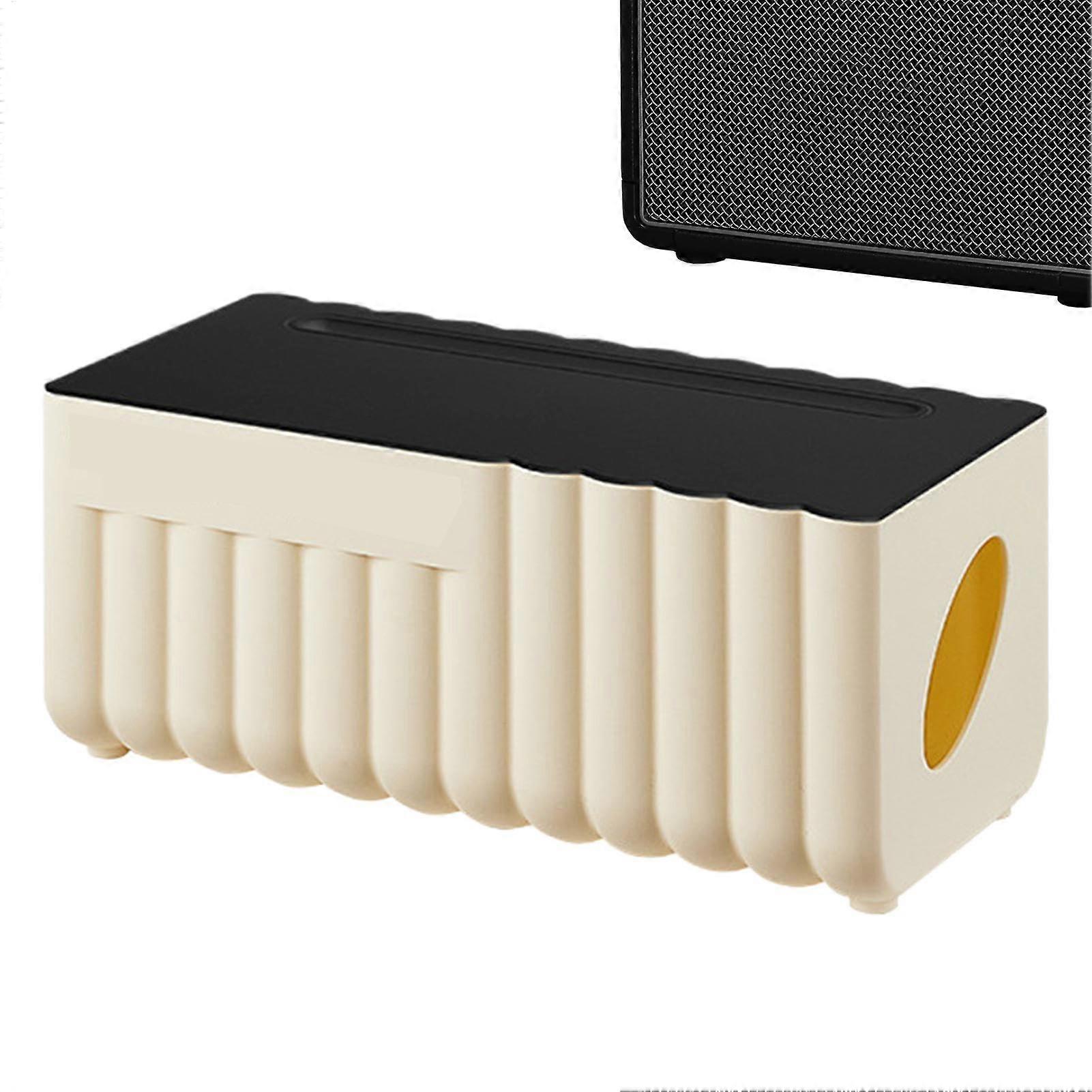 Cable Management Box With Secure Lid, Space-Saving Cord Concealment, Cream and Black, 29 x 13.5 x 13 cm, For Cable Plugs