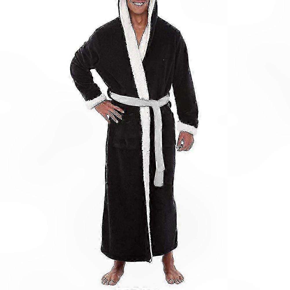 Long Hooded Bathrobe for Men - Soft Nightgown Robe with Comfortable Fit