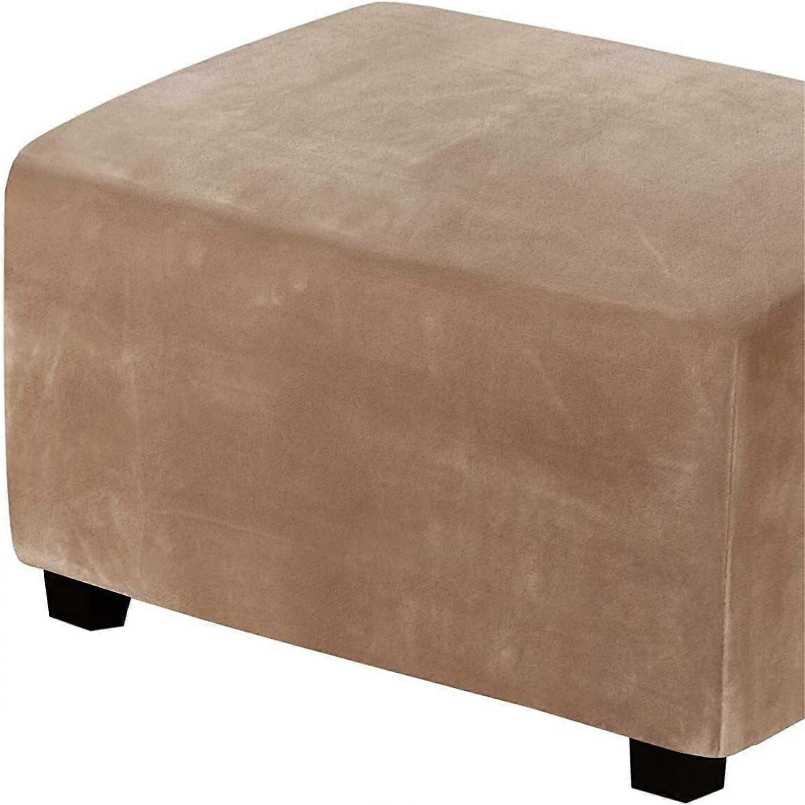 Velvet Rectangular Pouf Cover  Stretch Sofa and Footstool Protector with Elastic Bottom  Medium Size, Brown(Camel,S) Small Camel