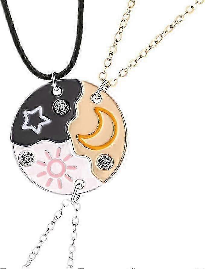 3-Piece Friendship Necklaces in Silver Alloy Star Sun and Moon Design Ideal for 3 Girls with Crystal Detailing