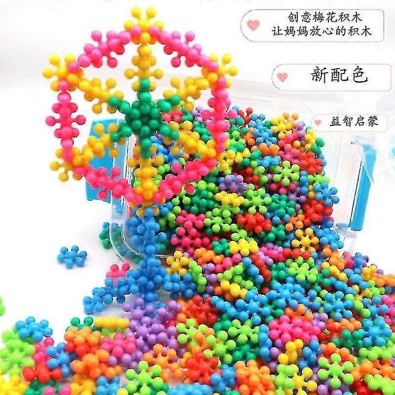 Children 3d Rotatable Plum Blossom Building Blocks Bricks Toy Diy Assembling Snowflakes