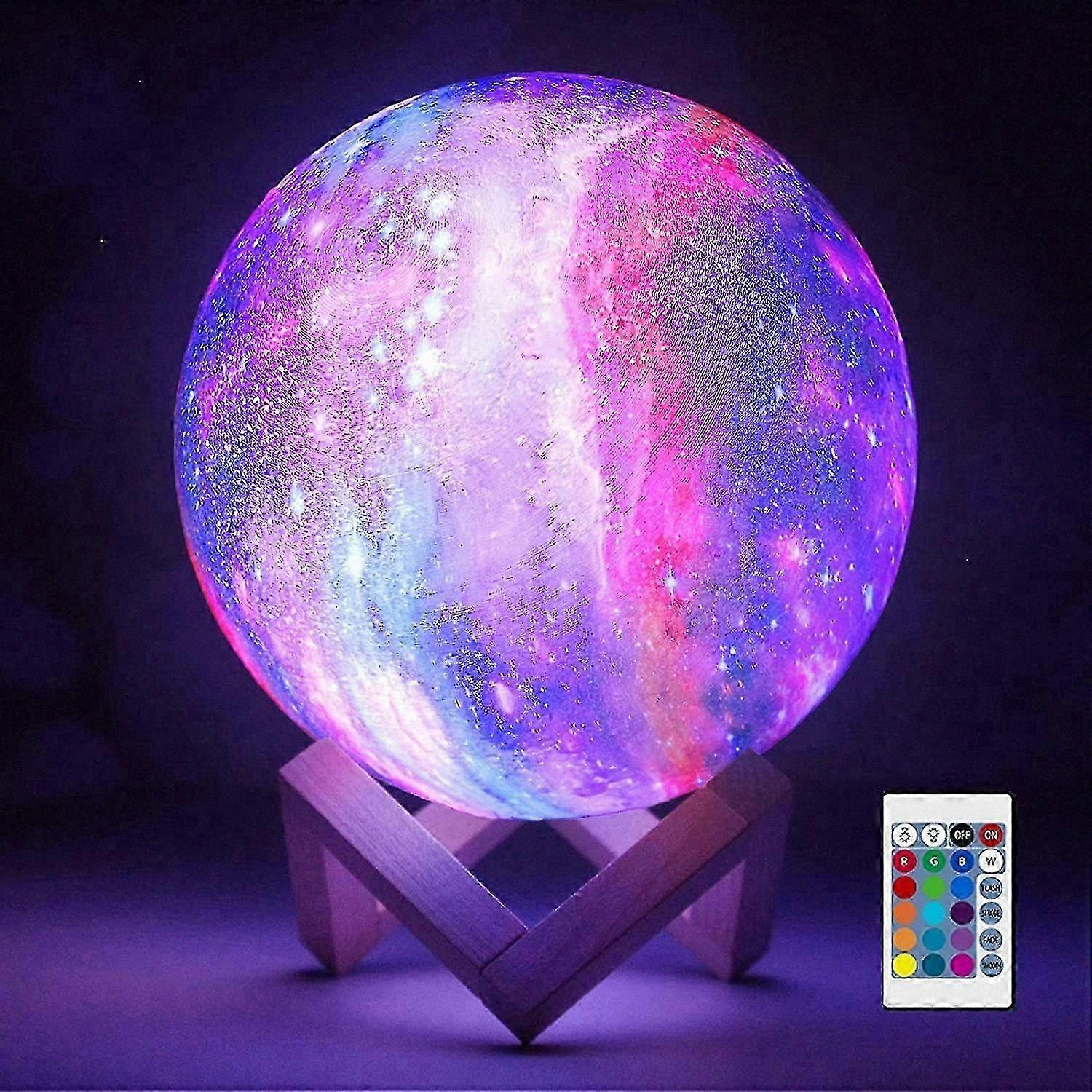 16-Color LED Moon Lamp with Touch & Remote Control - Wooden Stand, Cool Night Light for Kids, Unique Gift Idea for Ages 3-7