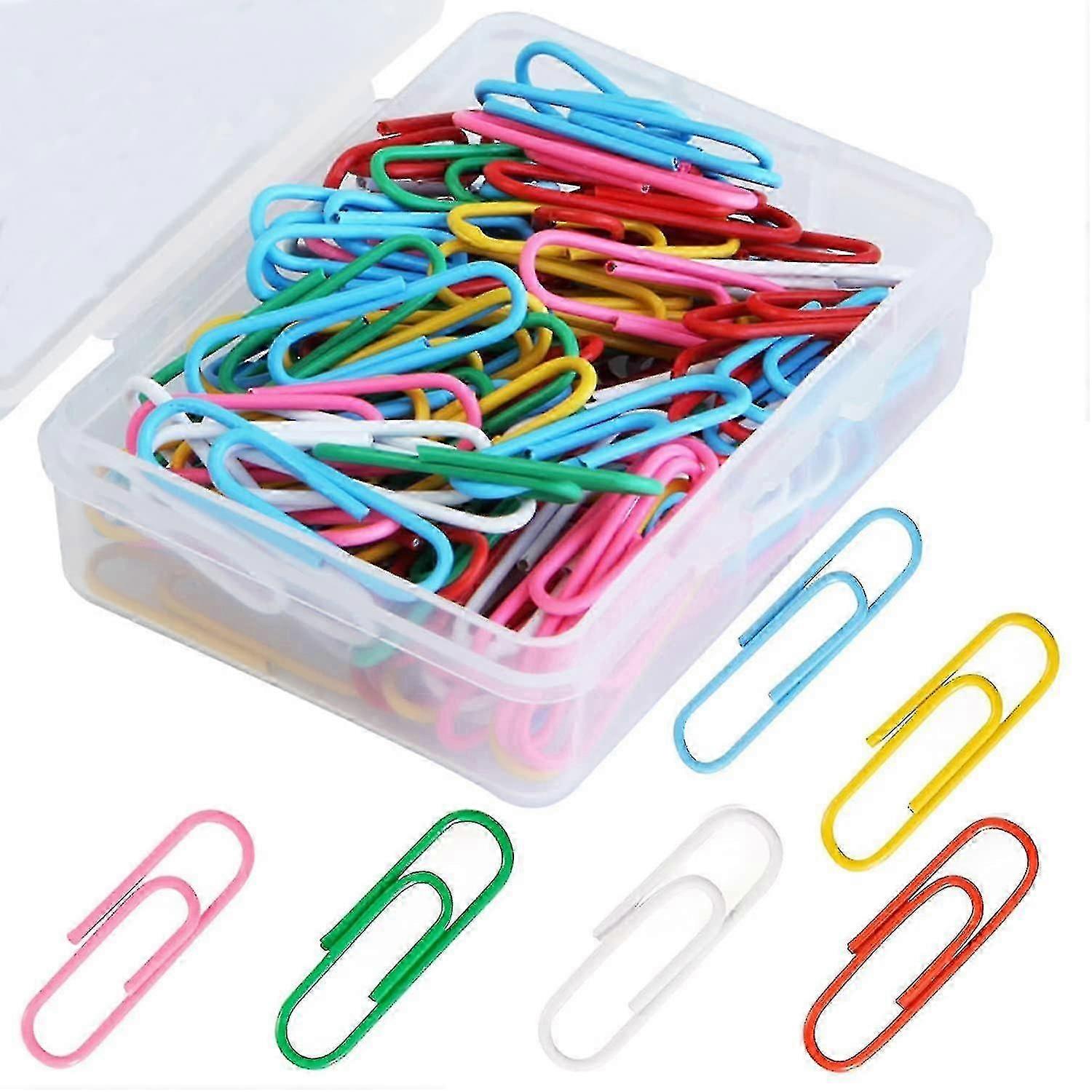 Coloured Paper Clips,100 Pcs Paper Clips Clamps Document Paper Clips With Box For Office School Stationery Document