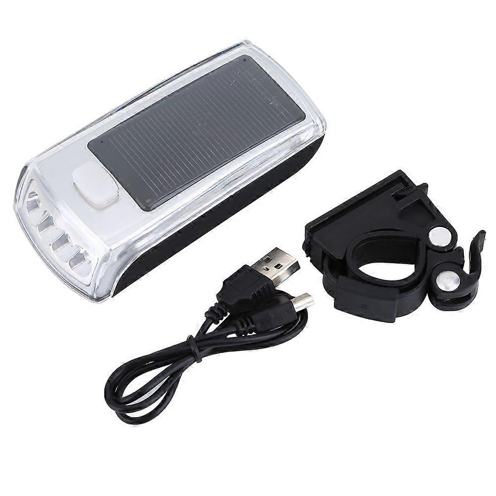 Solar Power USB Waterproof LED Safety Light Night Riding Bicycle Handlebar Flash