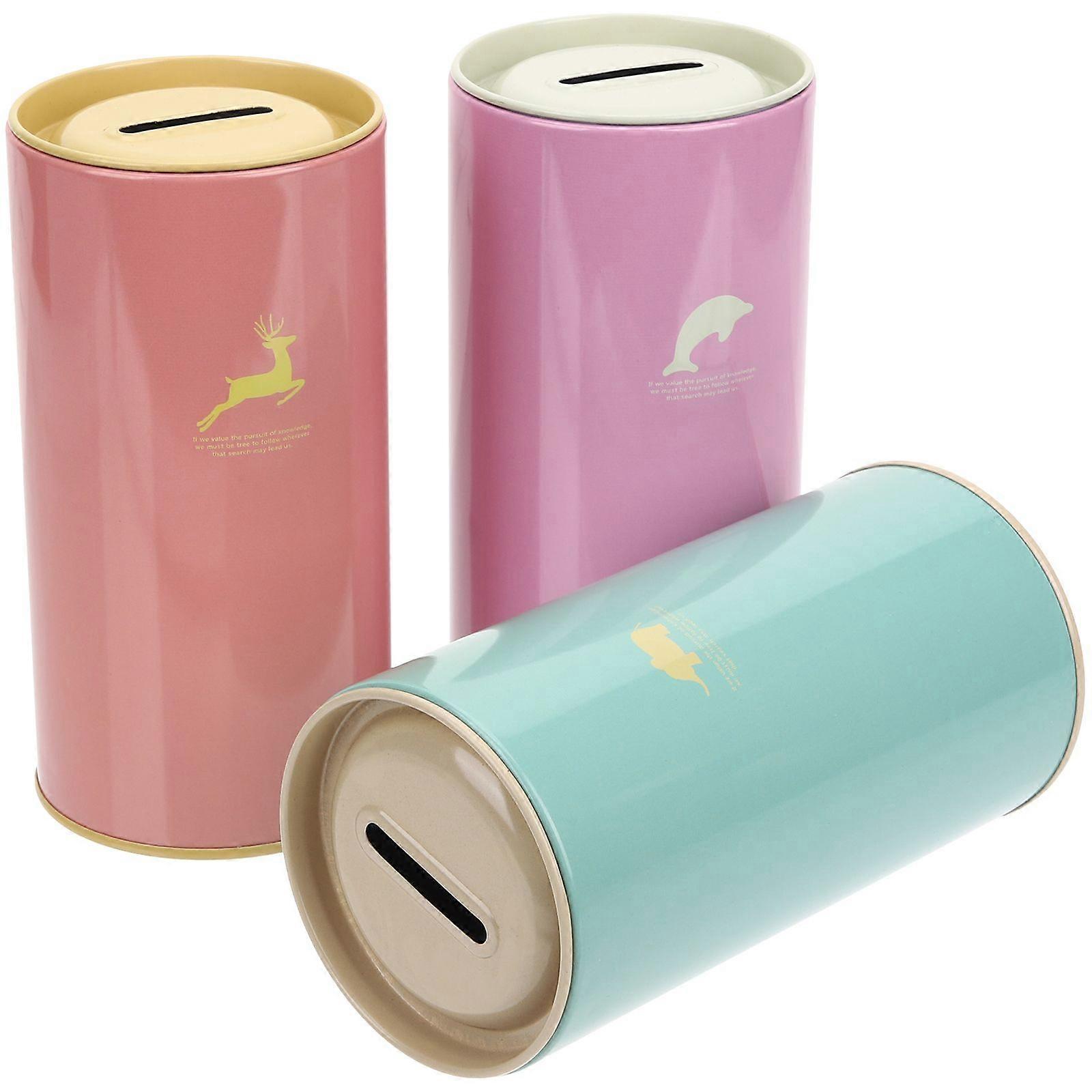 3pcs Tinplate Piggy Bank Desktop Coin Container Coin Bank Compact Saving Pot