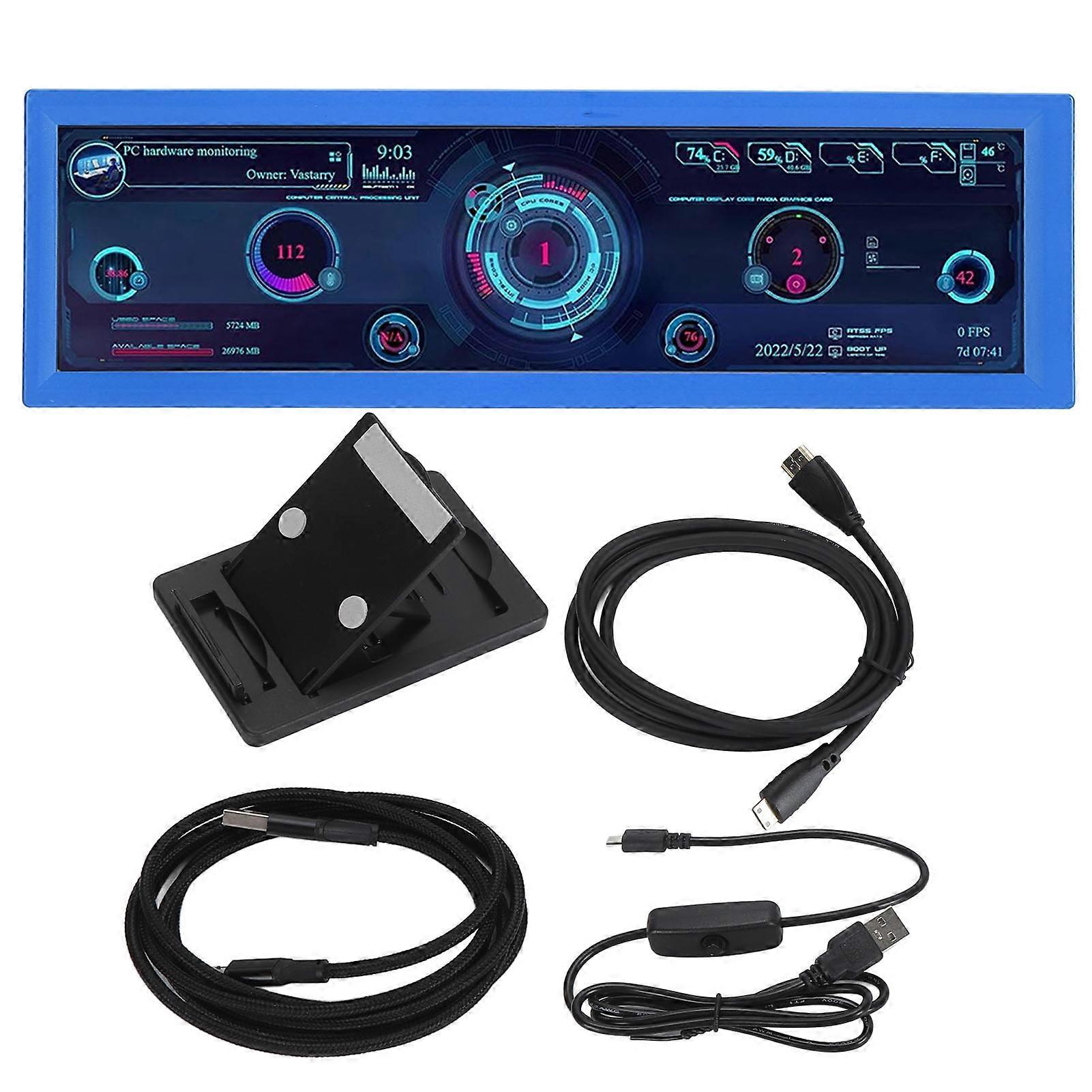 8.8 Inch HD IPS PC Temperature Display for CPU Data Secondary Monitor Blue