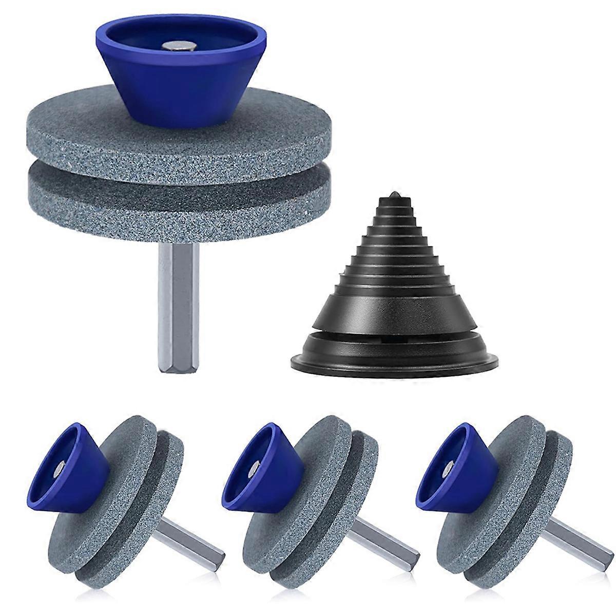 Lawn Mower Blade Sharpener for Drill, 4PCS Mower Blade Sharpener with Blade Balancer, Wear Lawnmower Blade Sharpener B