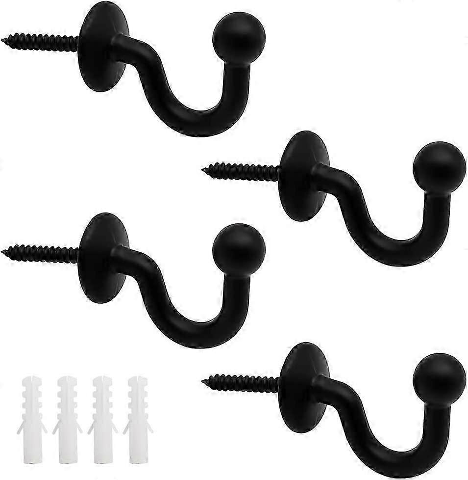 Set of 4 Curtain Hooks 61mm Black Metal Tiebacks Wall Curtain Holdbacks Curtain Tiebacks U Design Multifunctional for Gathering Curtains and Hang