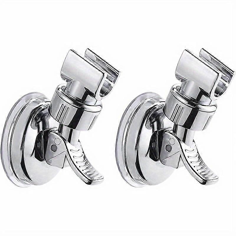 2 Adjustable Shower Head Holders with Removable Suction Cups, No-Drill Chrome Finish 304 Stainless Steel Brackets for Bathroom, 4.1 x 2.7 Inches