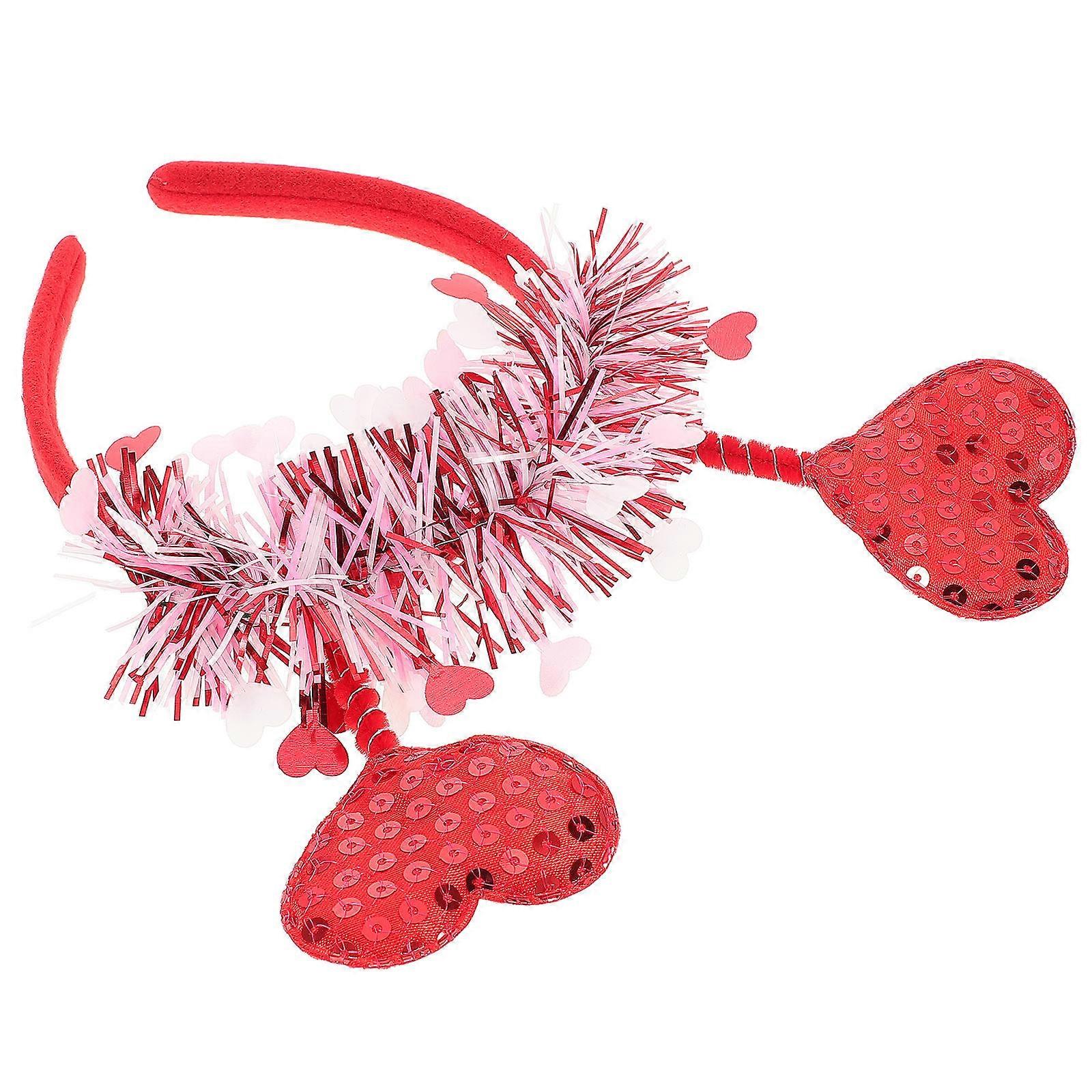 Stylish Red Cloth Heart Headband with Sequin Decoration for Valentine's Day Parties and Decor Use