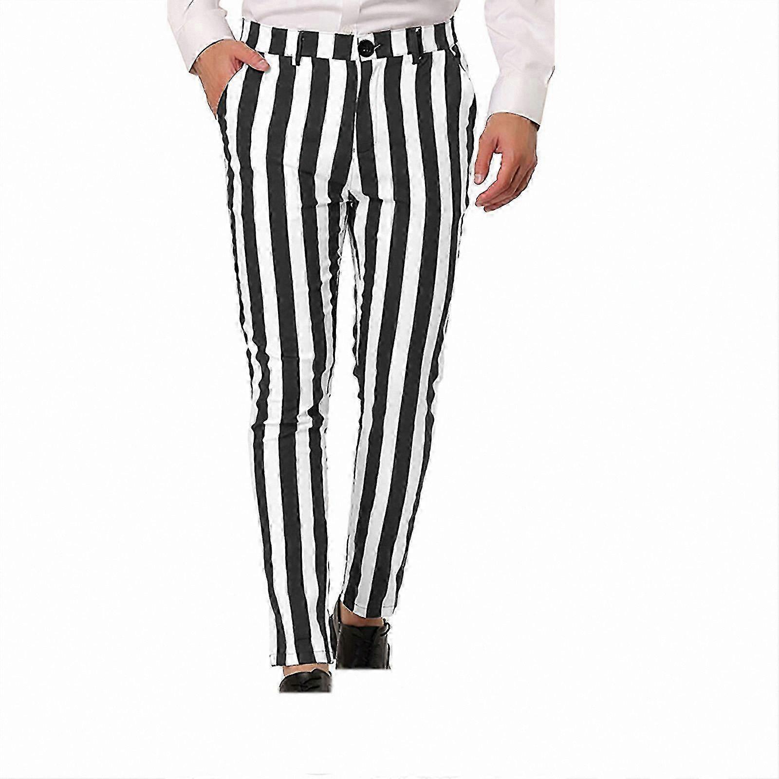 Men's Custom Stripe Pants with Pocket and Button Detail Casual Leggings Suit