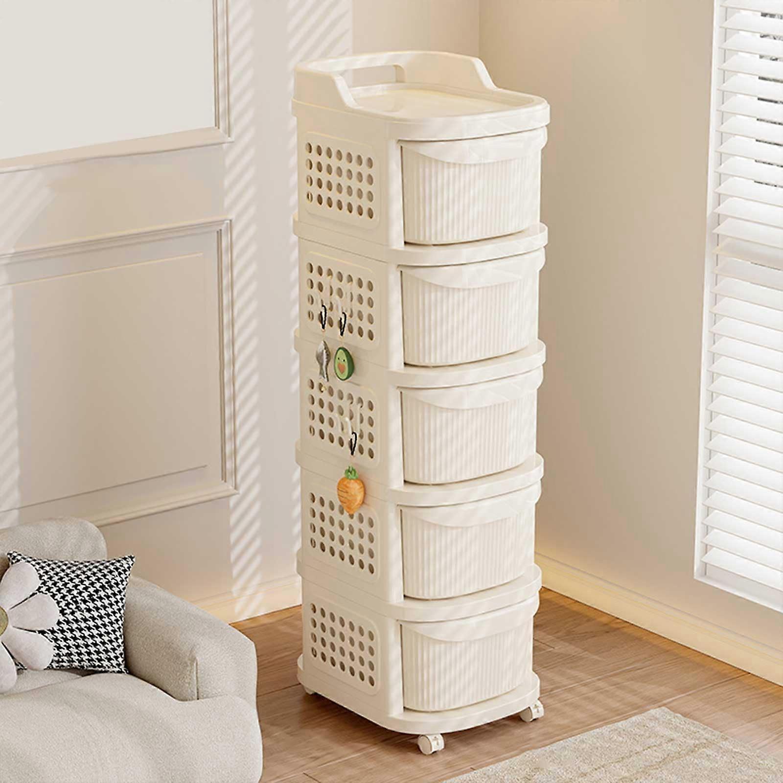 5Drawer Storage Cabinet On Wheels 5Tier Plastic Organizer Shelving Unit Multipurpose Rolling Cart Home Office Salon