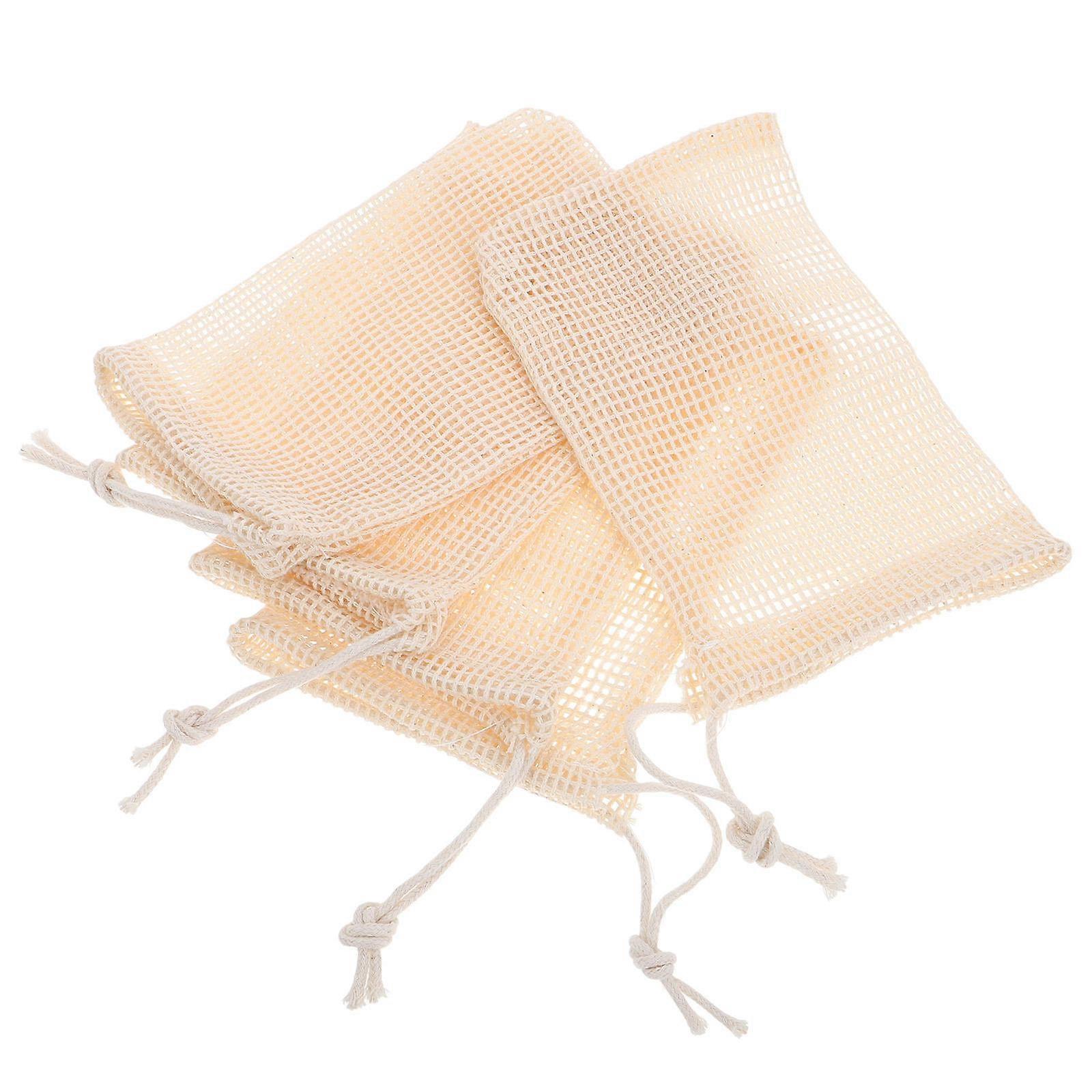 Beige Sisal Soap Mesh Bag for Foaming Body Wash 5Pcs Cotton Linen Drawstring