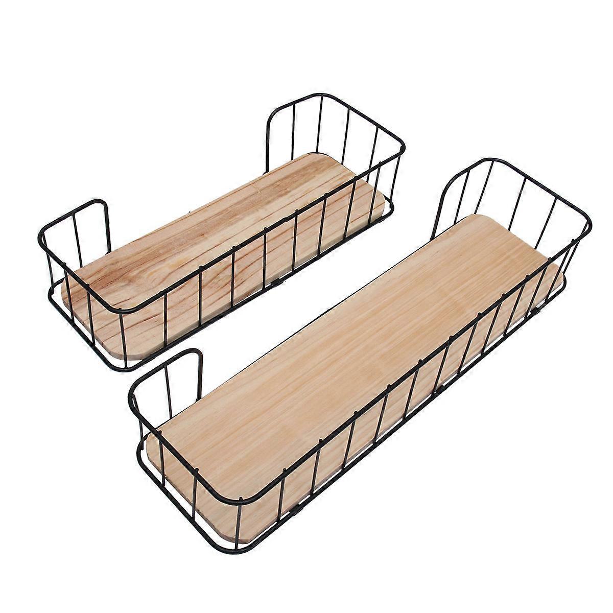 Beige No Drilling Storage Rack Iron Art Shelf for Home 2Pcs Wall Organizer