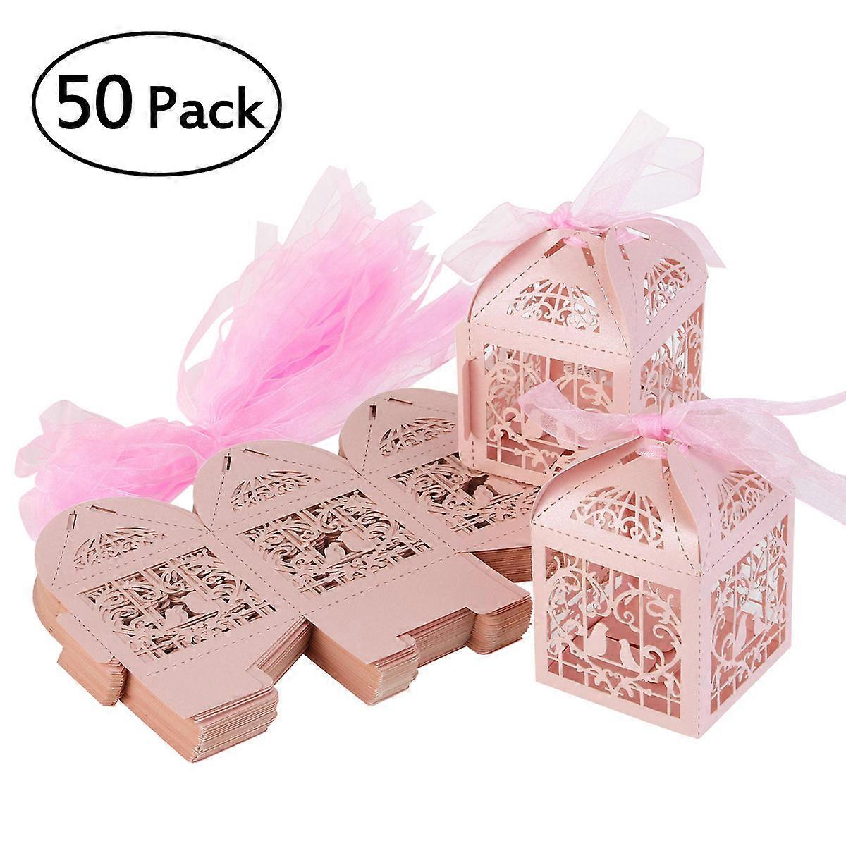 Candy Box with Ribbon Hollow Bird Style for Wedding Candy Give-Away 50Pcs