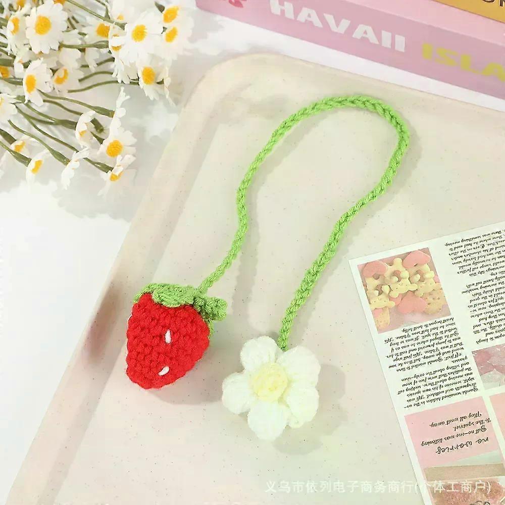 محبوك سيارة الرؤية الخلفية مرآة معلقة زخرفة سيارة الديكور الداخلي الفراولة قلادة ديزي حبل حقيبة قلادة