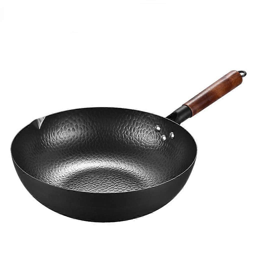 Carbon Steel Wok 32cm Diameter Flat Bottom Induction And Gas Stoves Stir Fry Pan Cookware
