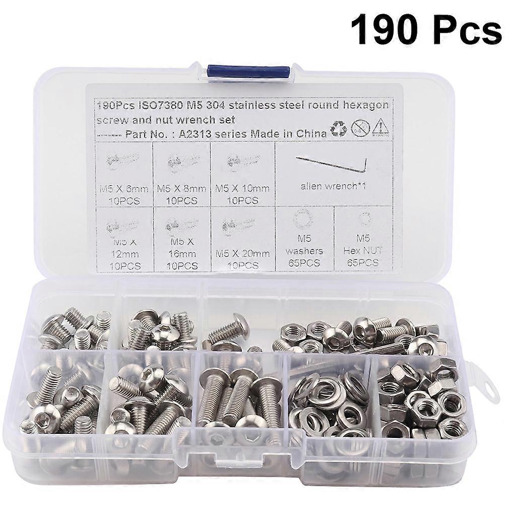 M5 Round Socket Head Screws And Nuts Set For Electronics Assembly With Wrench And Anti-loosening Design 380Pcs