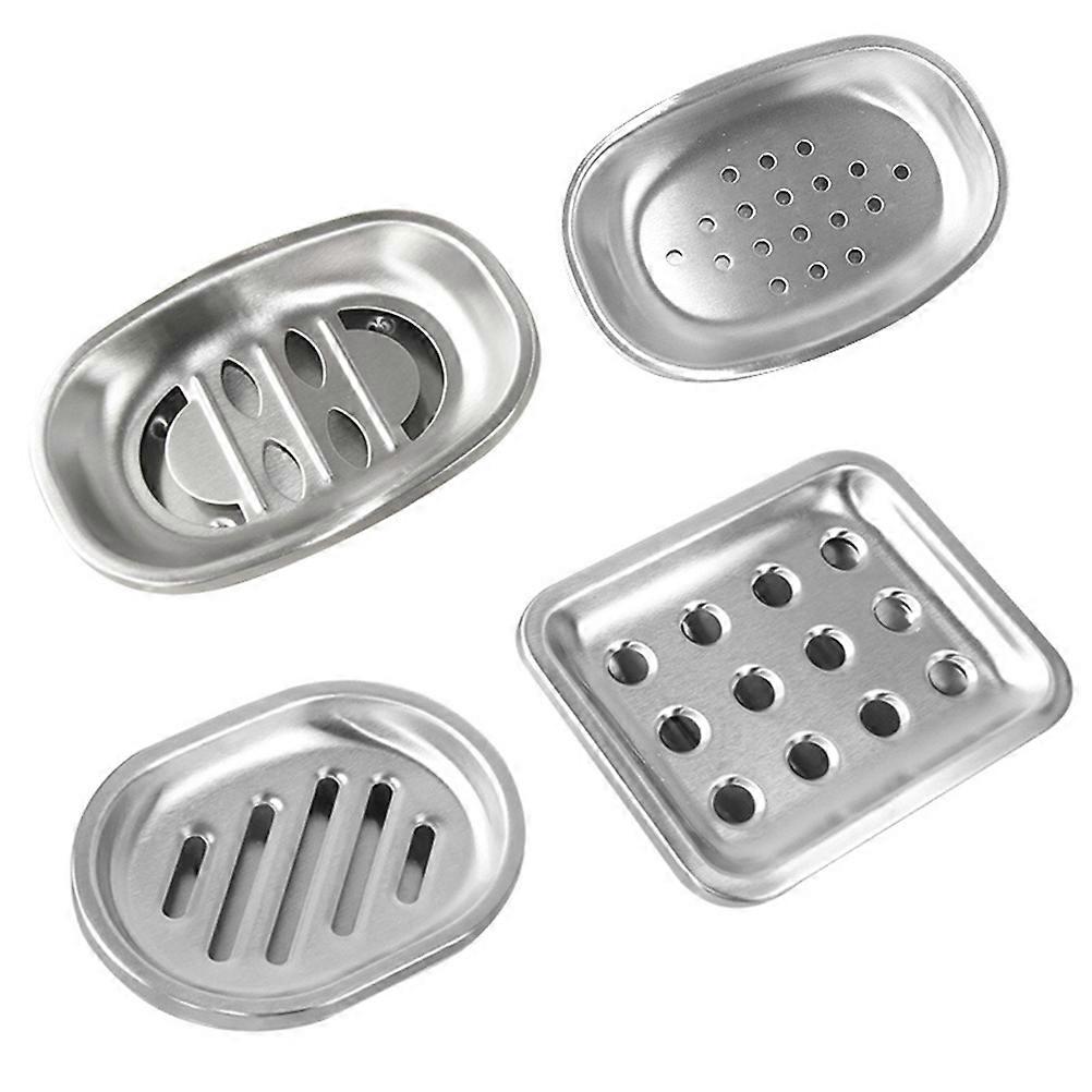 Stainless Steel Soap Tray Holder Extend Soap Life Reduce Bacteria Growth for Bathroom Counter Top Square Shape 1Set