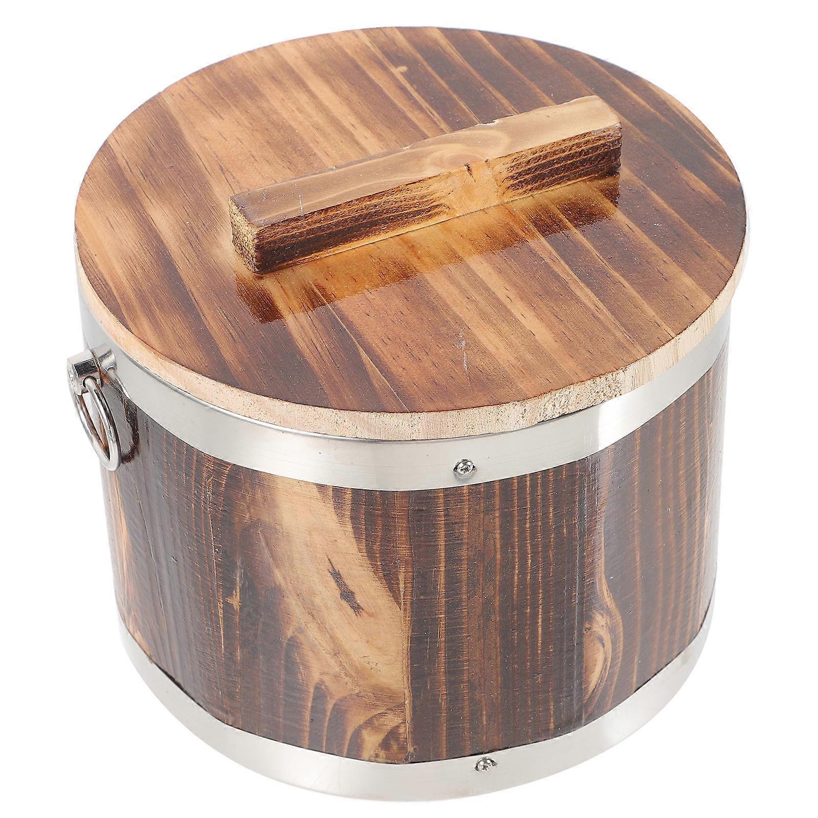 Sushi Rice Container Wooden Bucket for Mixing 3Pcs with Lid for Home