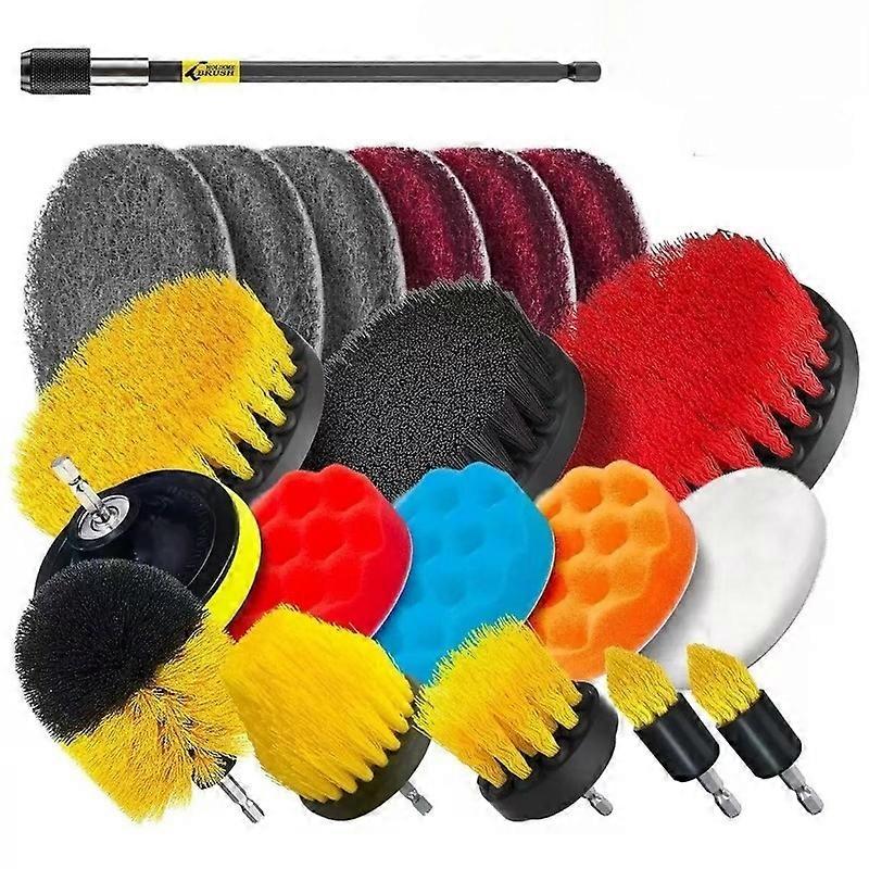 Multi functional electric drill cleaning brush head for multi angle cleaning of floor tiles, car cleaning brush