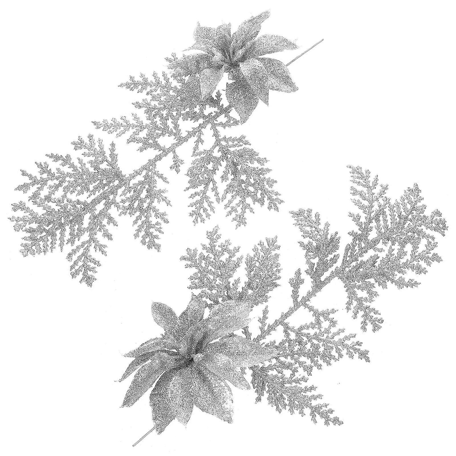 Artificial Christmas Flower Glitter Pine Branches for Decor 6Pcs