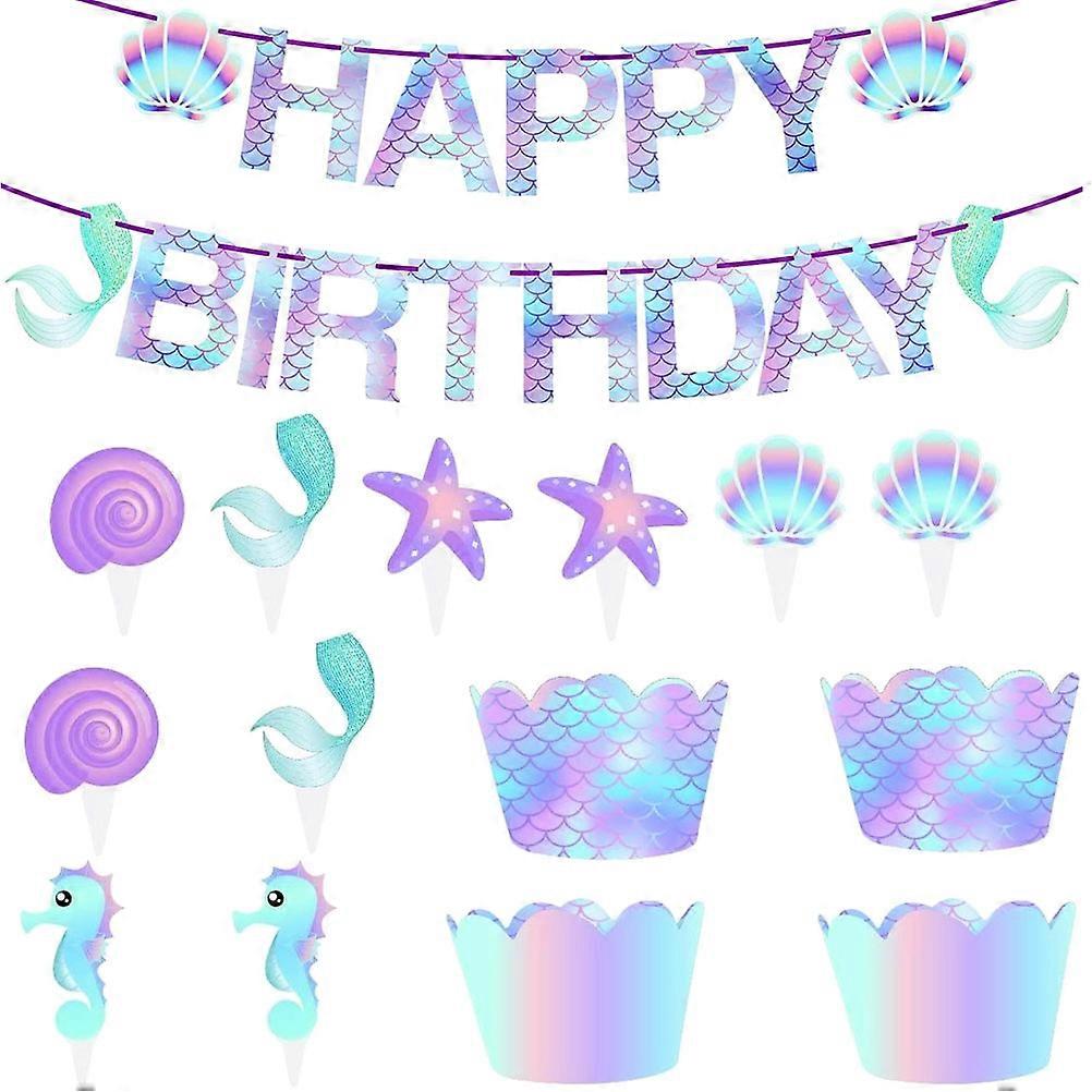 Mermaid Style Cake Toppers Paper Set for Decoration 51Pcs Assorted Color