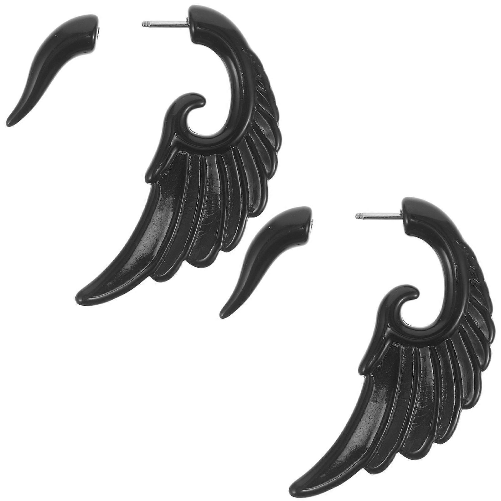 Men Acrylic Wings Earrings for Comfortable Piercing 1Pair Black