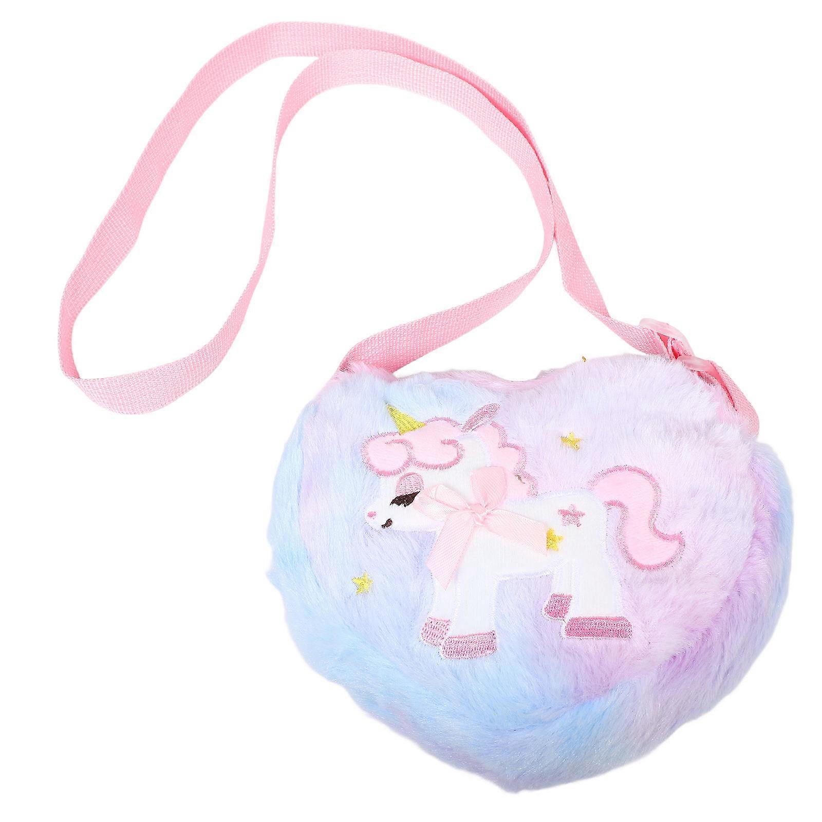 Adorable Heart Shape Unicorn Plush Bag 2Pcs Cartoon Design Shoulder Purse Ideal For Young