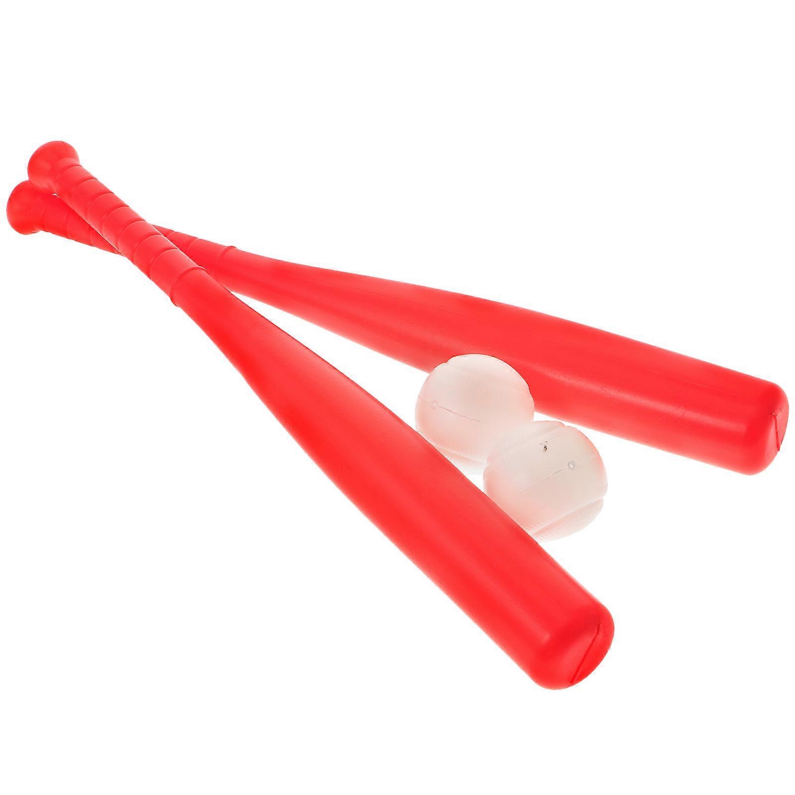 Red Plastic Baseball Bat Toy Training Set for Outdoor Use 2Sets Baseball Plaything