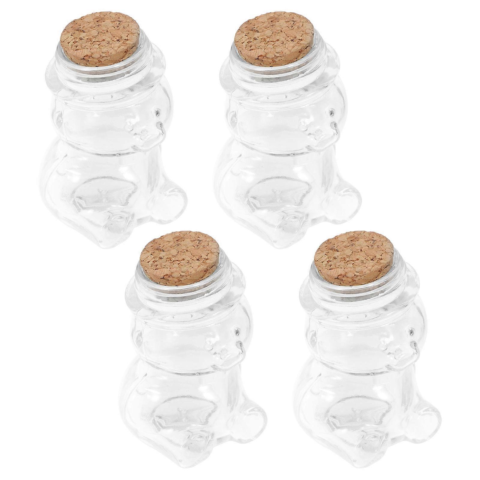 Glass Honey Jar Bear Shape Bottle for Storage 4Pcs Transparent Set