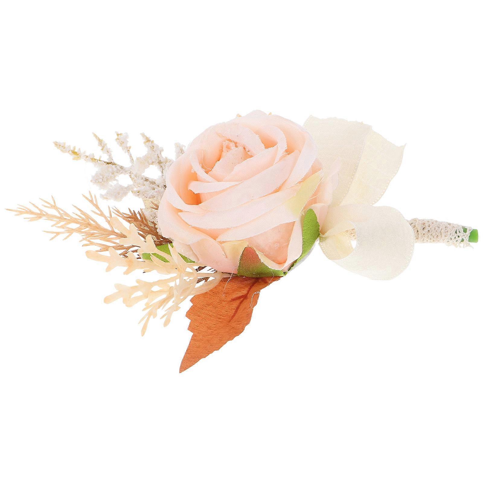 3Pcs Wedding Corsage in Beige Simulated Flower Brooch for Bride